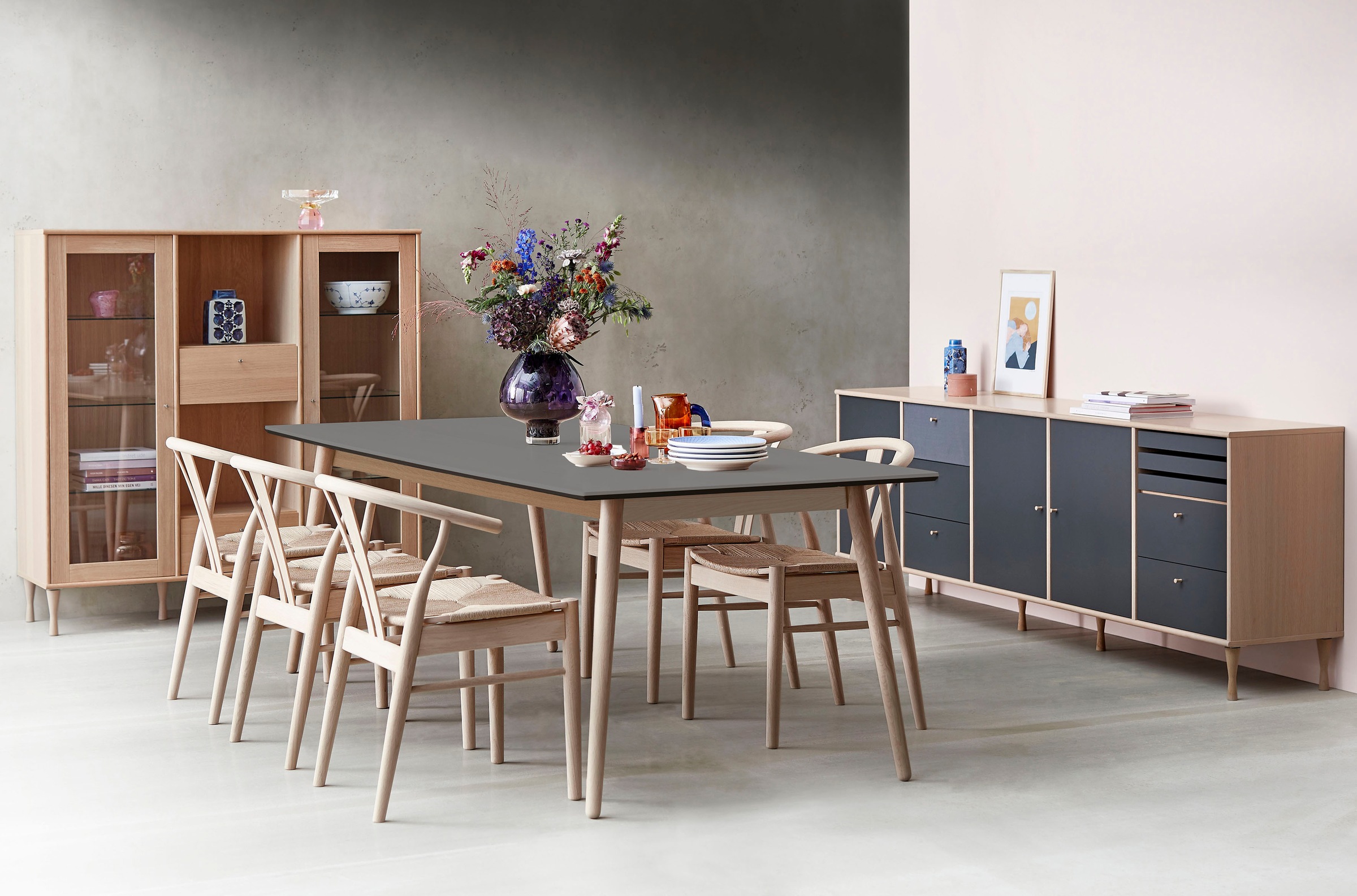 Hammel Furniture Esstisch »Meza Designtisch mit Auszugsfunktion und 2 Einlegeplatten«, bootsförmige Tischplatte MDF, Eiche Massivholzgestell