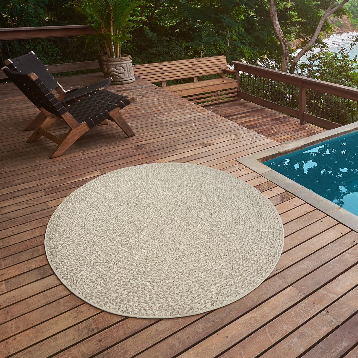 the carpet Teppich "Kansas" rund 10 mm Höhe moderner robuster In und Outdoor Teppich Jute Look