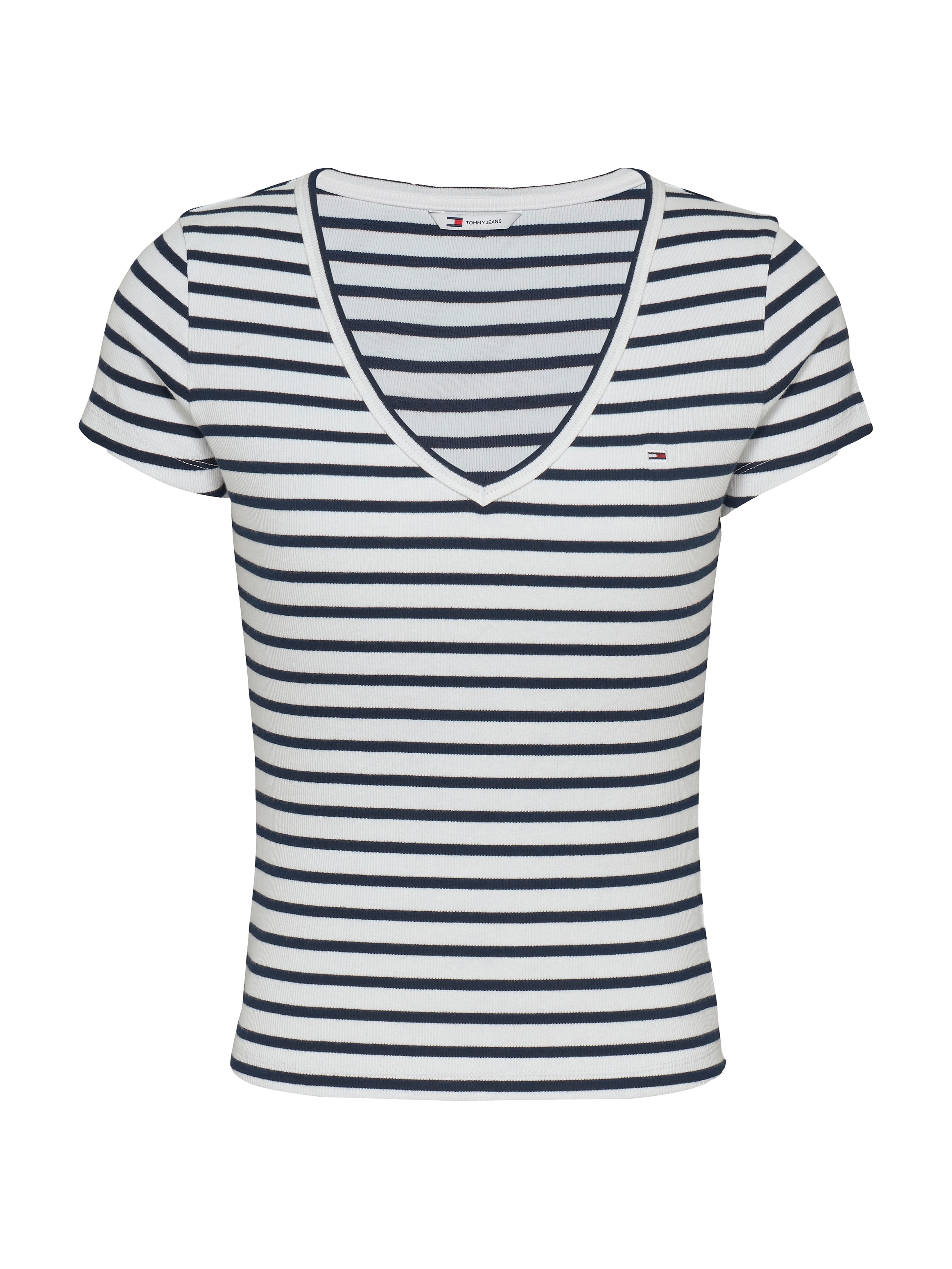 Tommy Jeans Kurzarmshirt »TJW SLIM ESSENTIAL RIB V SS«, in gerippter Struktur