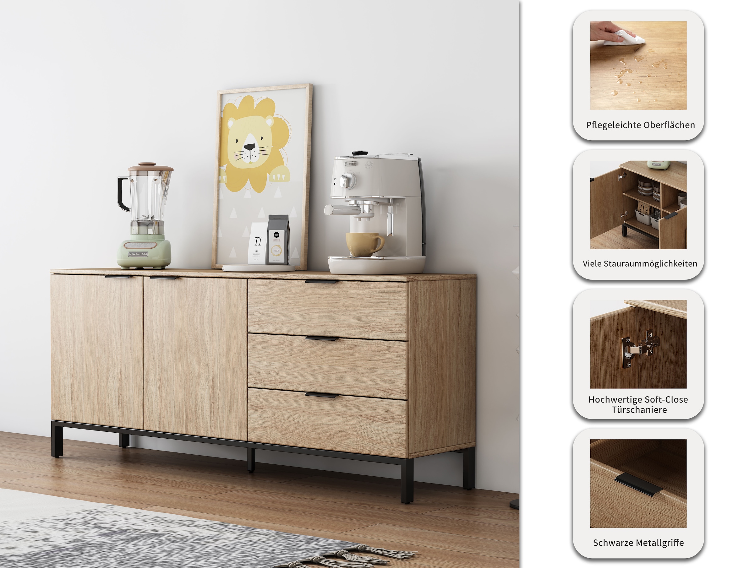 OTTO home Sideboard »Jorinde« Melaminoberfläche, flexibler Stauraum und robustes Metallgestell