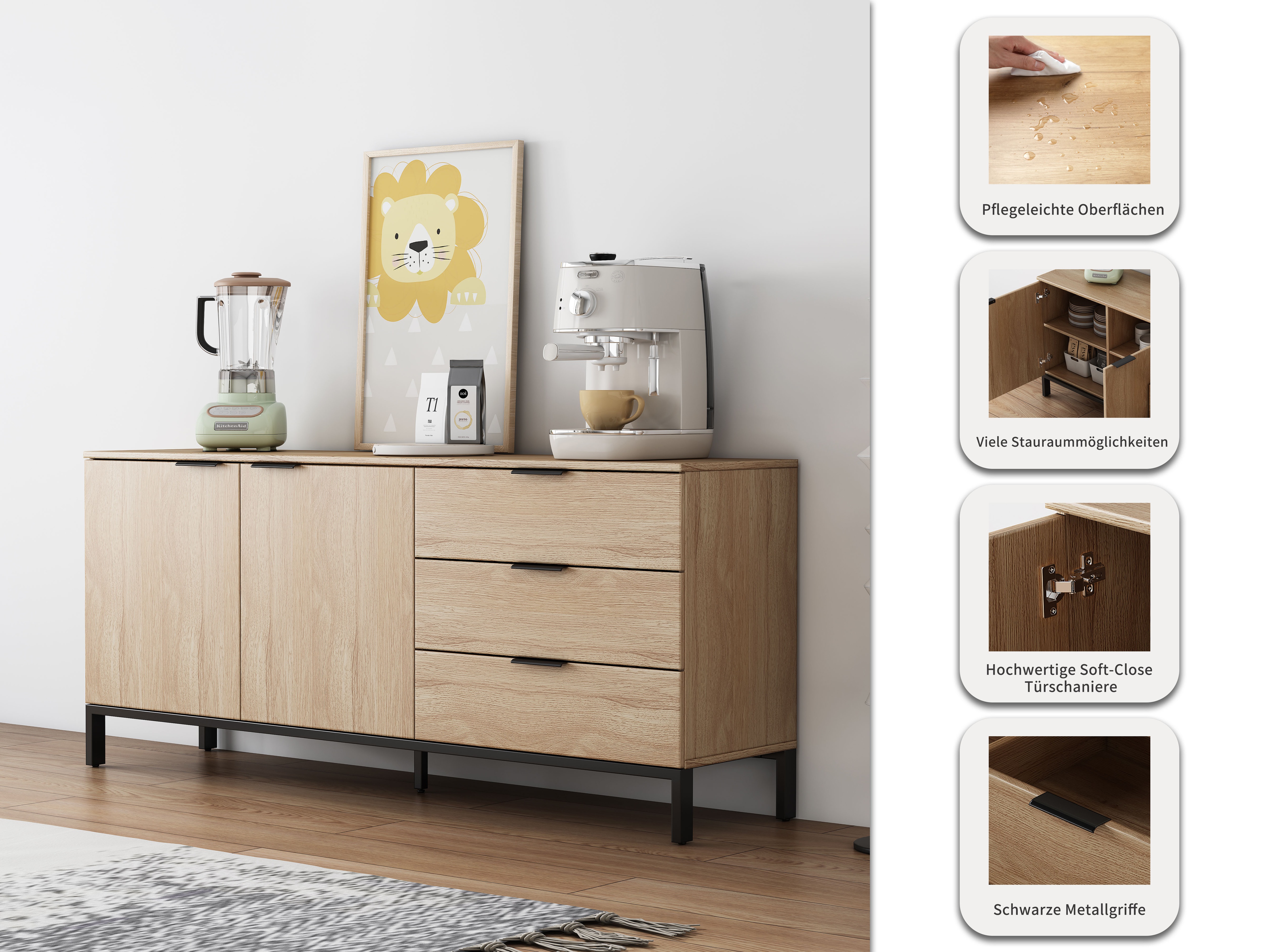 Thumbnail - OTTO home Sideboard "Jorinde" Melaminoberfläche, flexibler Stauraum und robustes Metallgestell