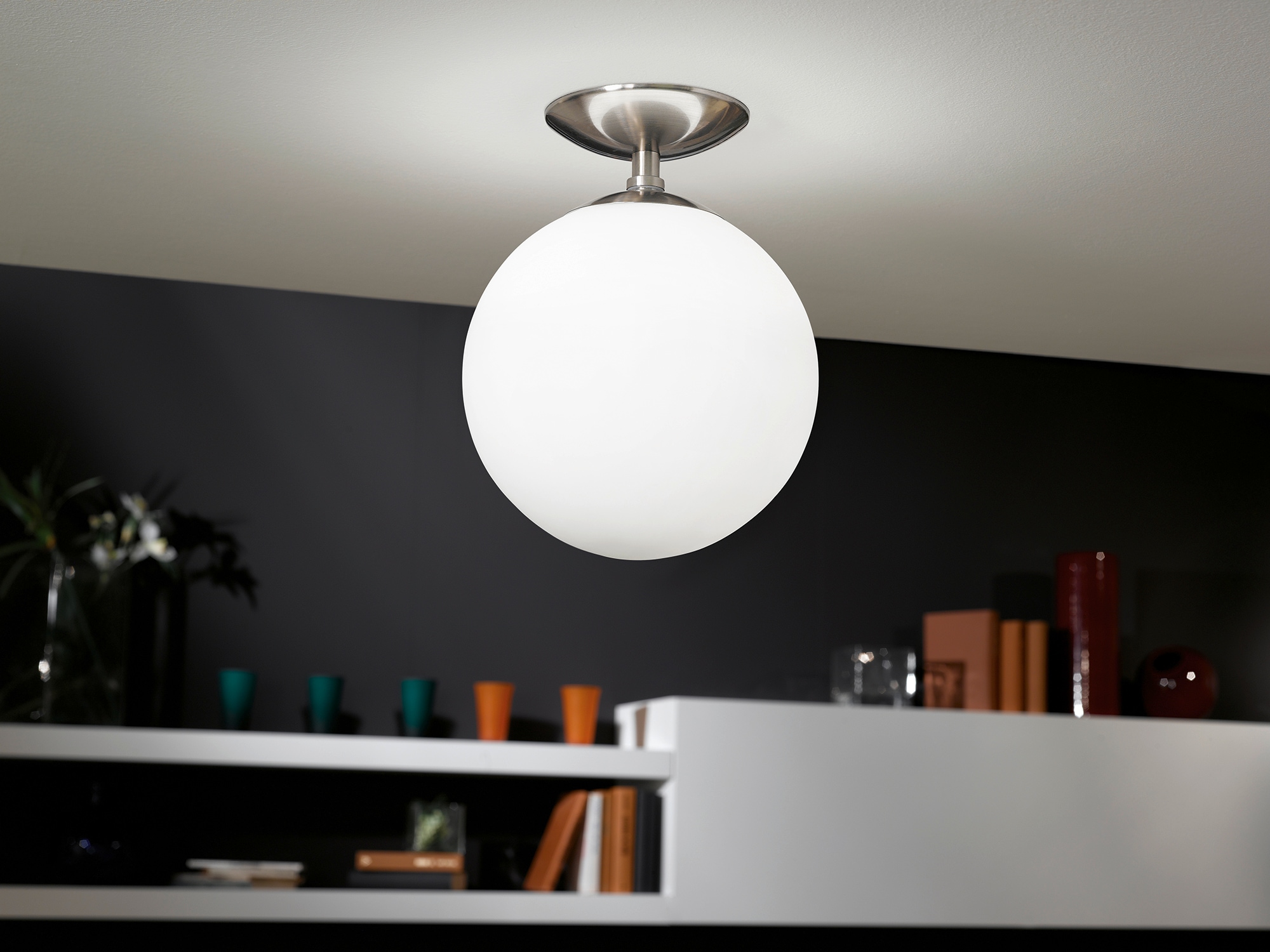 EGLO Deckenleuchte »RONDO Deckenlampe, Stahl und Glas, E27, IP20, Wohnzimmerlampe, Lampe«, 1 flammig, Leuchtmittel E27 | Leuchtmittel wechselbar-ohne Leuchtmittel, Deckenleuchte, H31,5 x Ø25 cm, nickel-matt, 1X60W exkl.