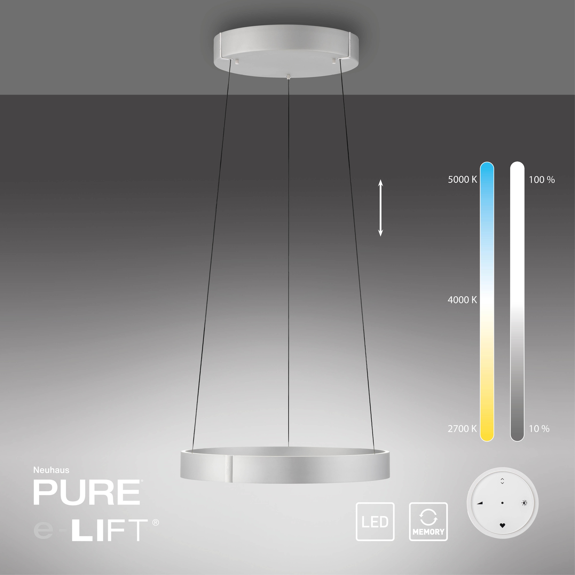 Neuhaus PURE LED Pendelleuchte »PURE E-Clipse« LED-Board 1 Stk. warmweiß - kaltweiß e-LIFT®-Funktion, CCT, dimmbar über Fernbedíenung