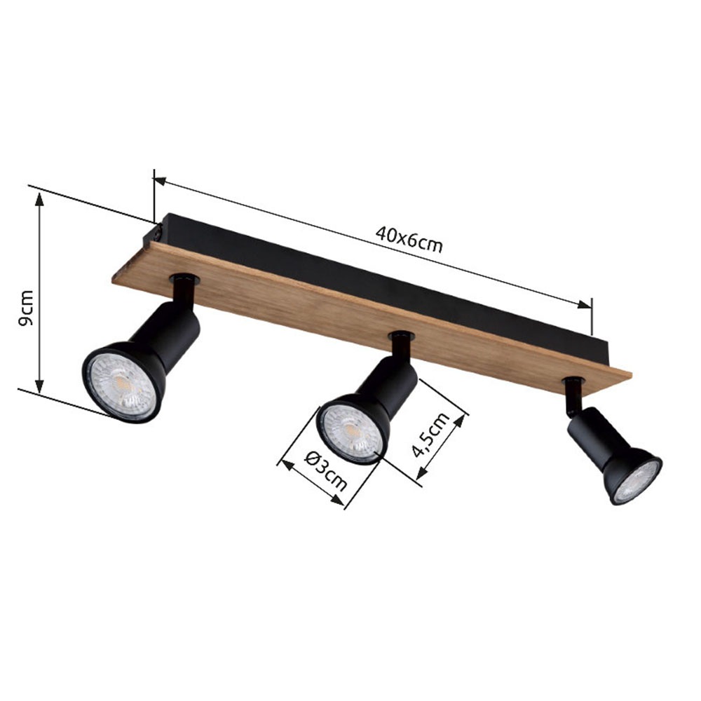 GLOBO LIGHTING Deckenstrahler »DREW«, Leuchtmittel GU10 | ohne Leuchtmittel, Deckenspot/Holz/schwarz/LxBxH: 400x60x90mm