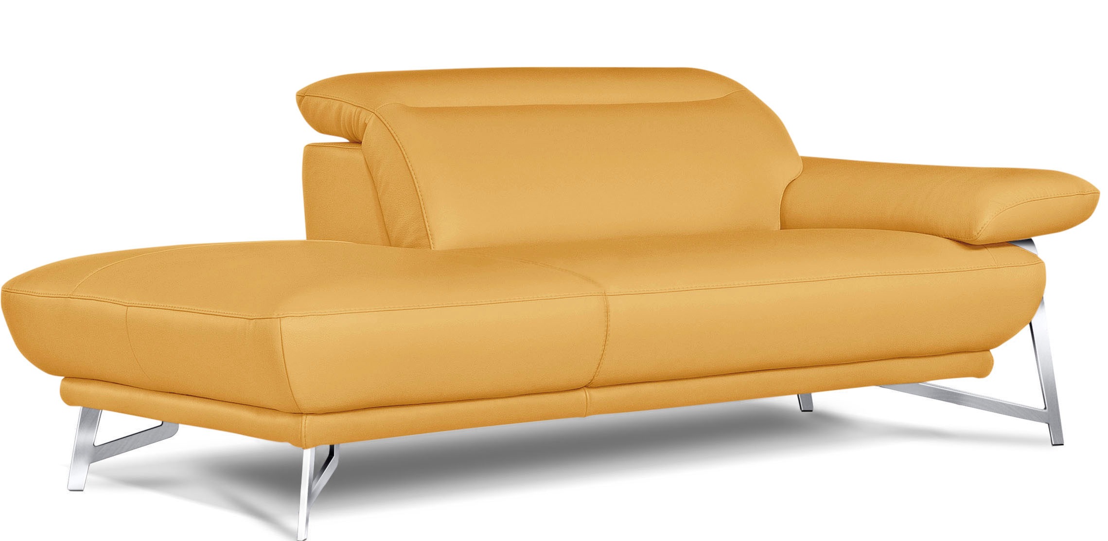 Egoitaliano Ottomane »Anais, erstklassiges Designsofa, Breite 179 cm, Fußfarbe chrom«, Kopfteil verstellbar, Leder BULL, gelb