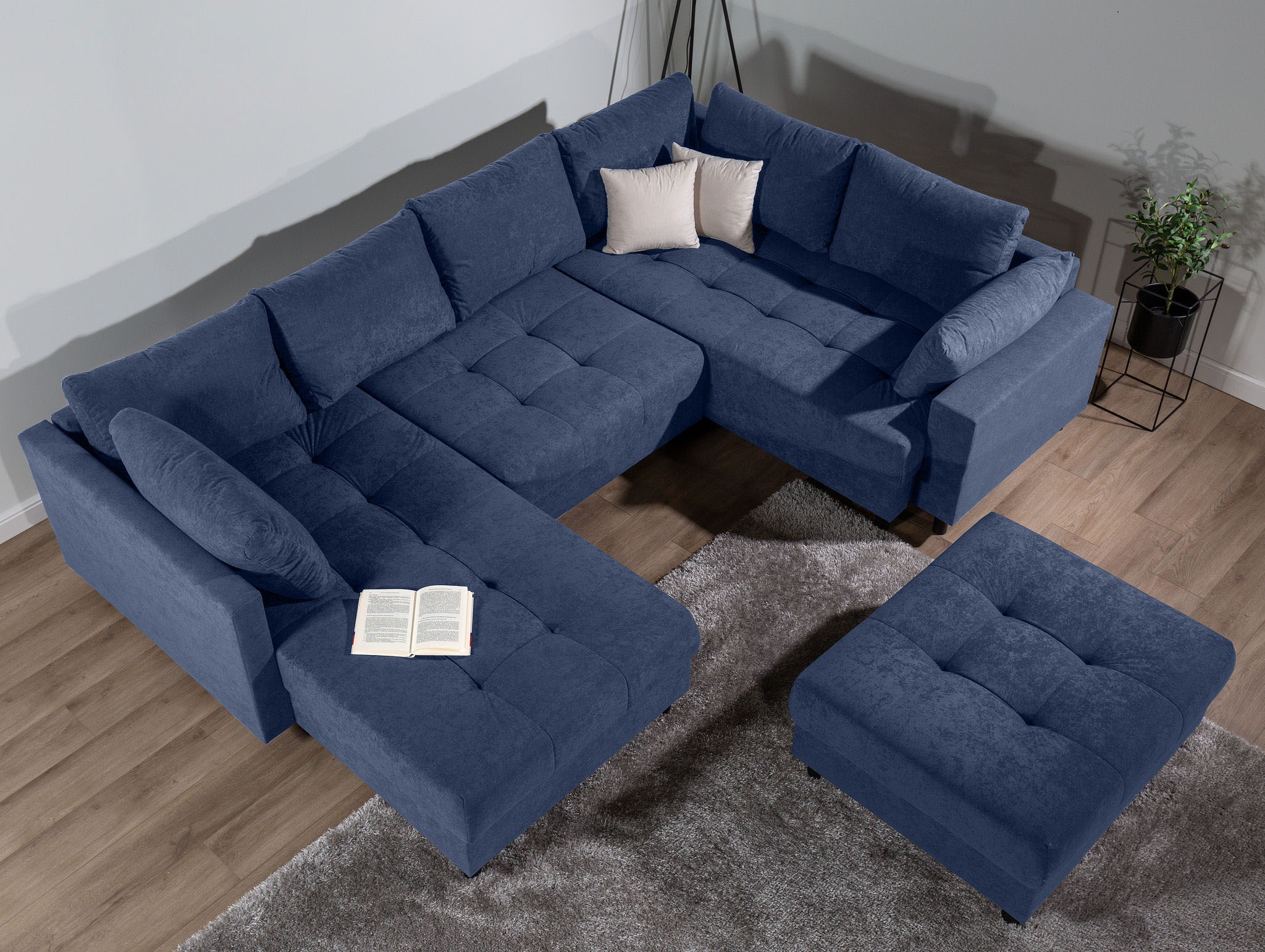Home affaire Wohnlandschaft »Toni U-Form mit Armlehne«, inkl. Hocker und Zierkissen in abgesetzter Farbe, mit Bonnelfederkern