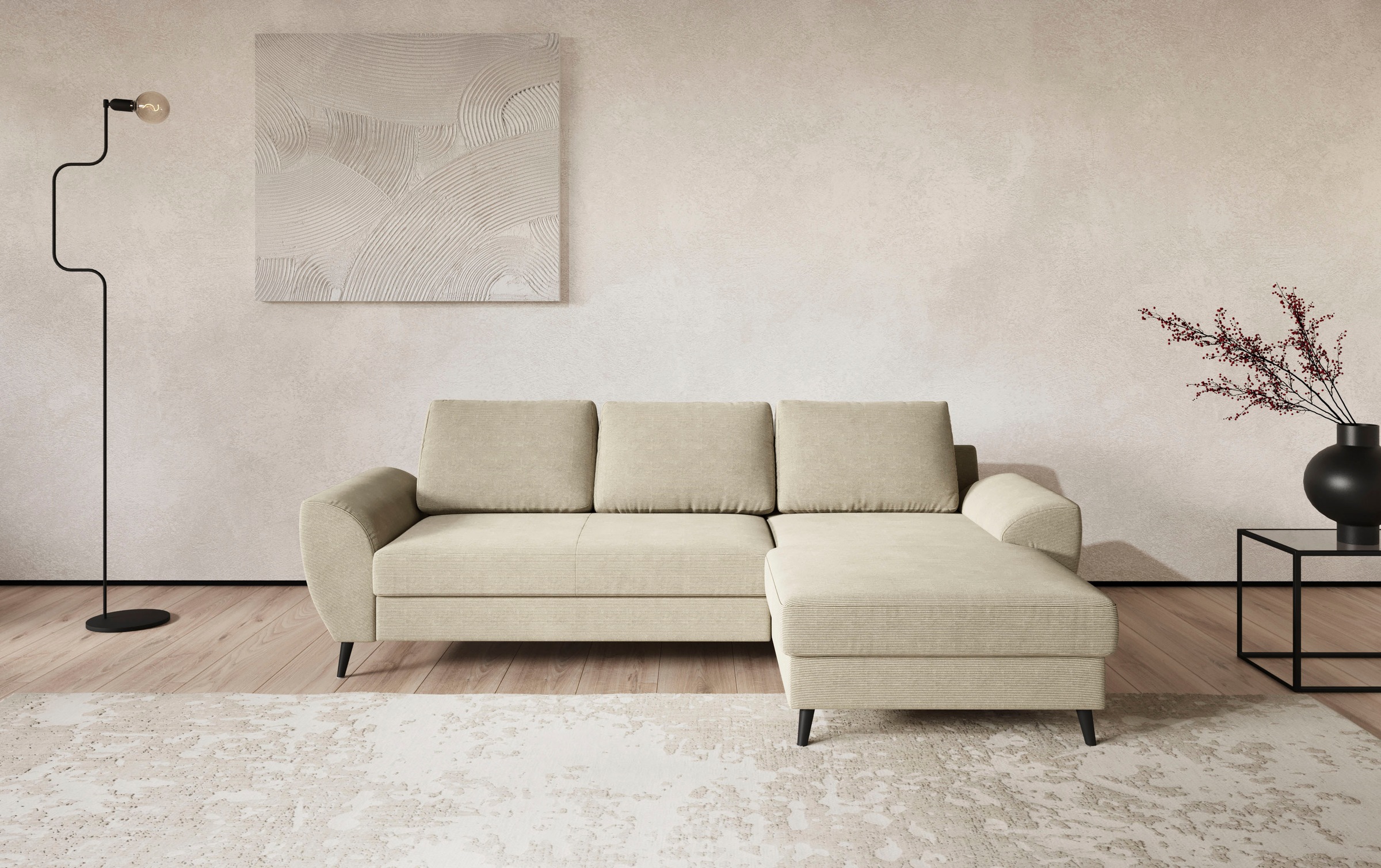 COTTA Ecksofa "Terra L-Form, B: 255cm, Top Sitzkomfort durch Wellenunterfederung und" PUR-Schaum, optional mit Schlaffunktion, Liegefläche: 200x137cm