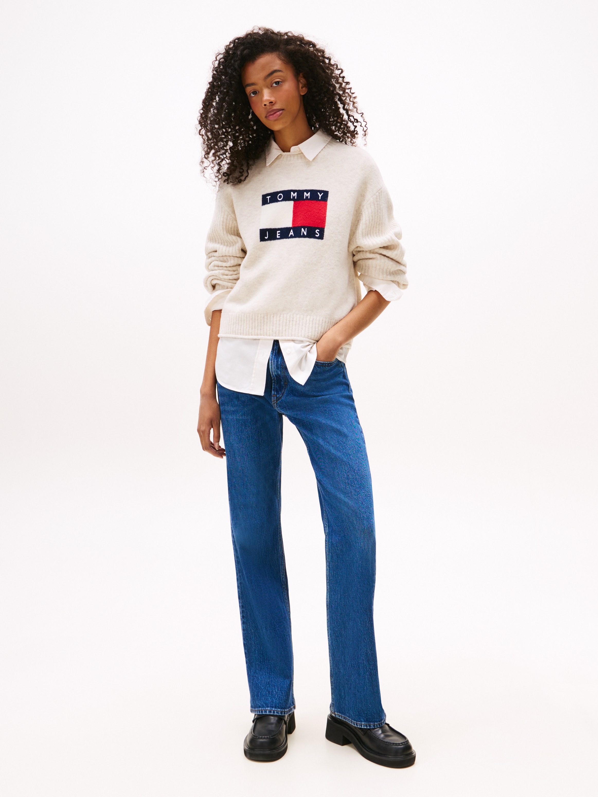 Thumbnail - Tommy Jeans Strickpullover "TJW MELANGE FLAG SWEATER RIB EXT", in gerippter Struktur