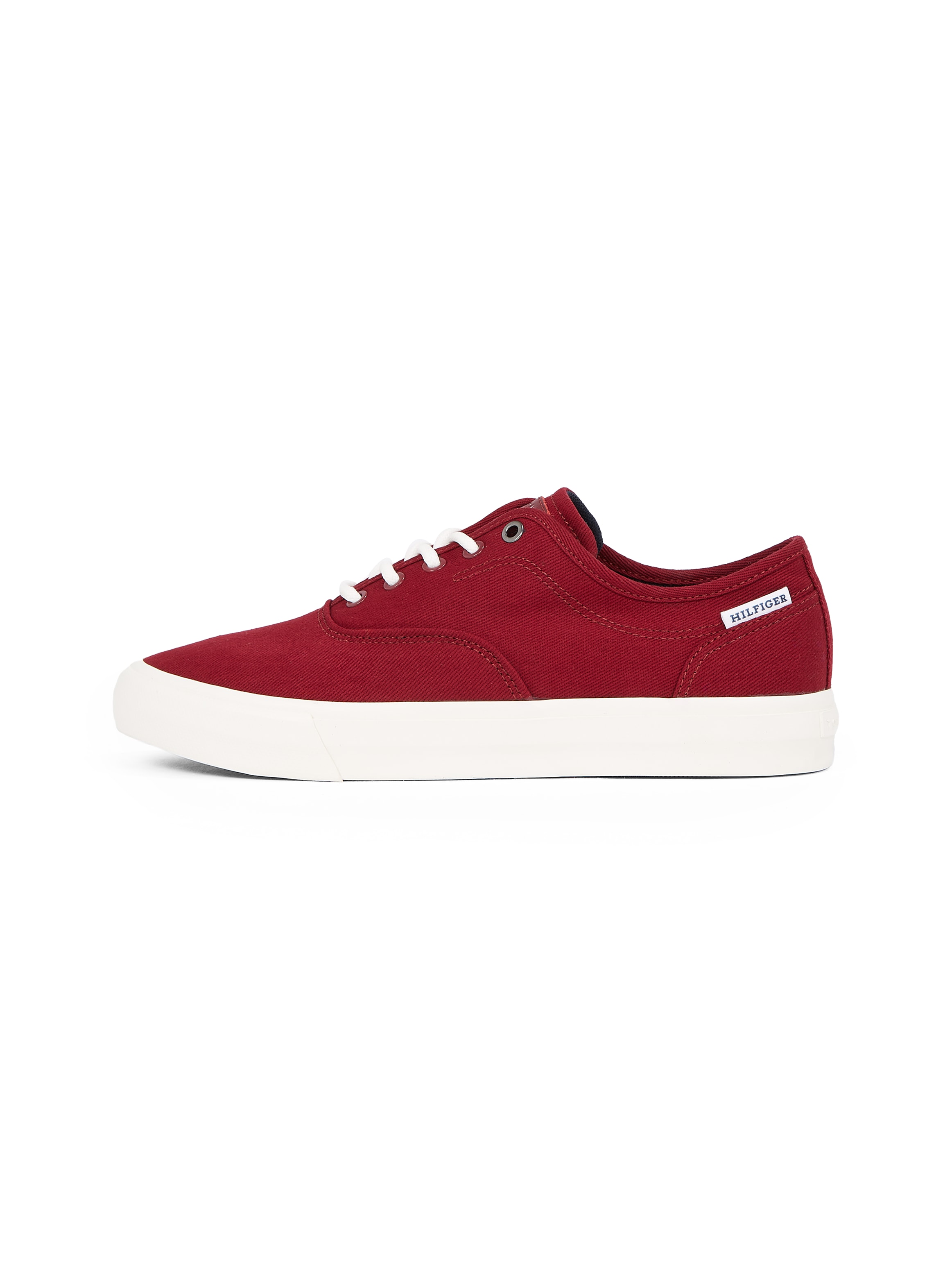 Tommy Hilfiger Sneaker »TH HI VULC LOW OXFORD TWILL«, Freizeitschuh, Halbschuh, Schnürschuh mit Label an der Ferse