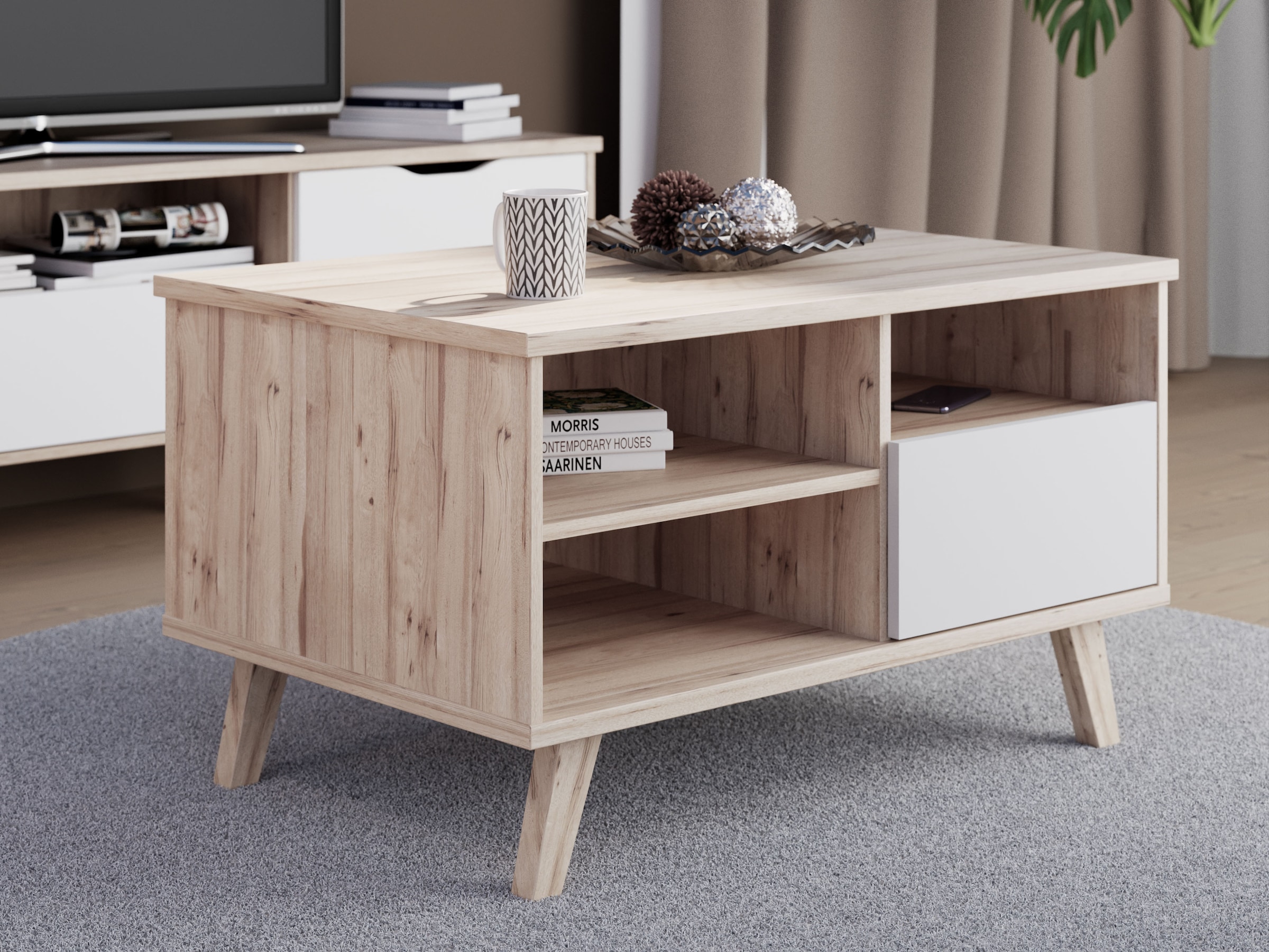 FORTE Couchtisch »Vankka Coffee Table«, (B/H/T 90/51,8/60 cm), 90 x 60 cm Schublade, offen Fächer, Stauraun