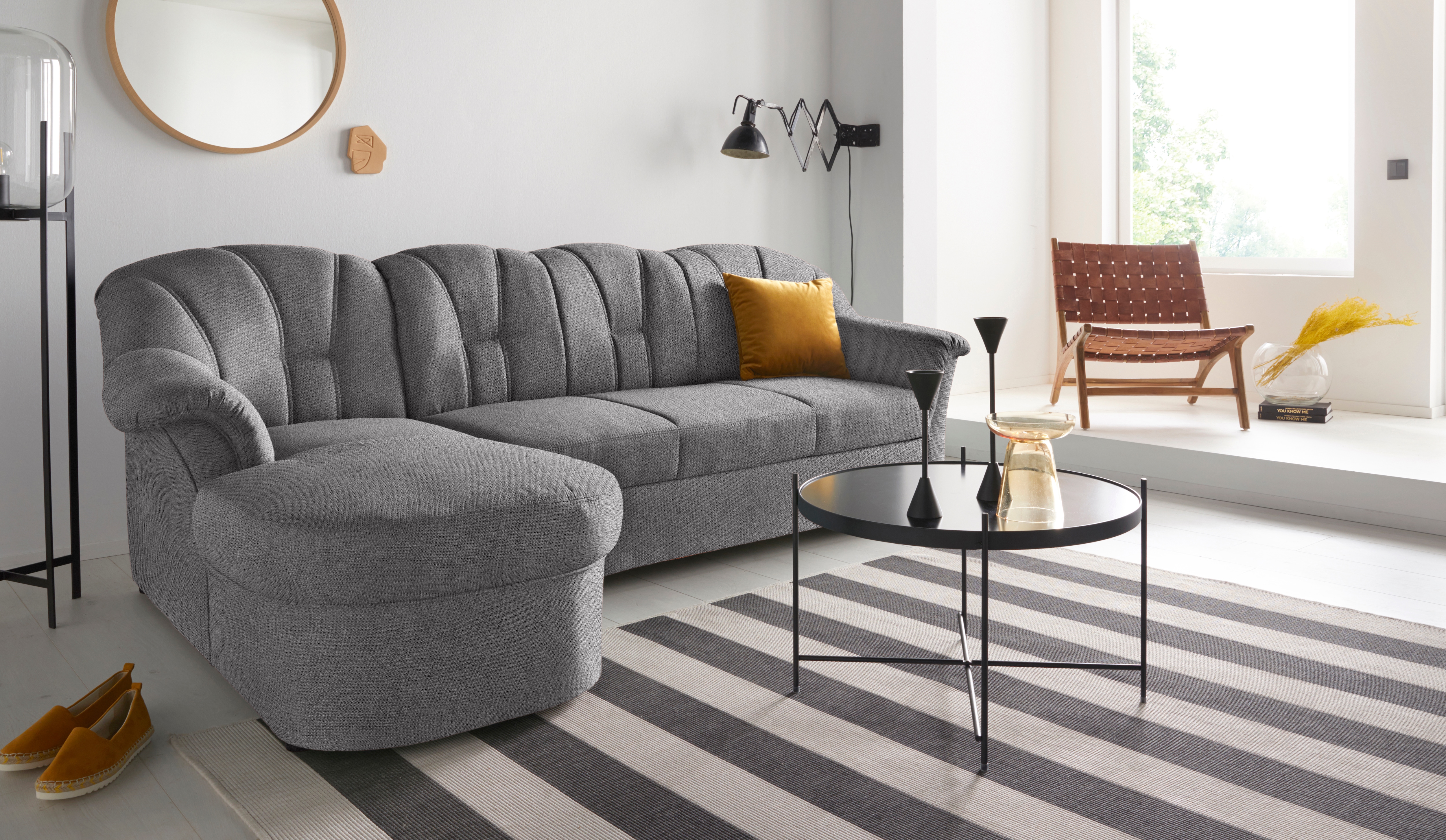 DOMO collection Ecksofa "Papenburg, zeitlose Rückensteppung, elegante Formensprache, L-Form" in großer Farbvielfalt, wahlweise mit Bettfunktion, OTTOs Choice