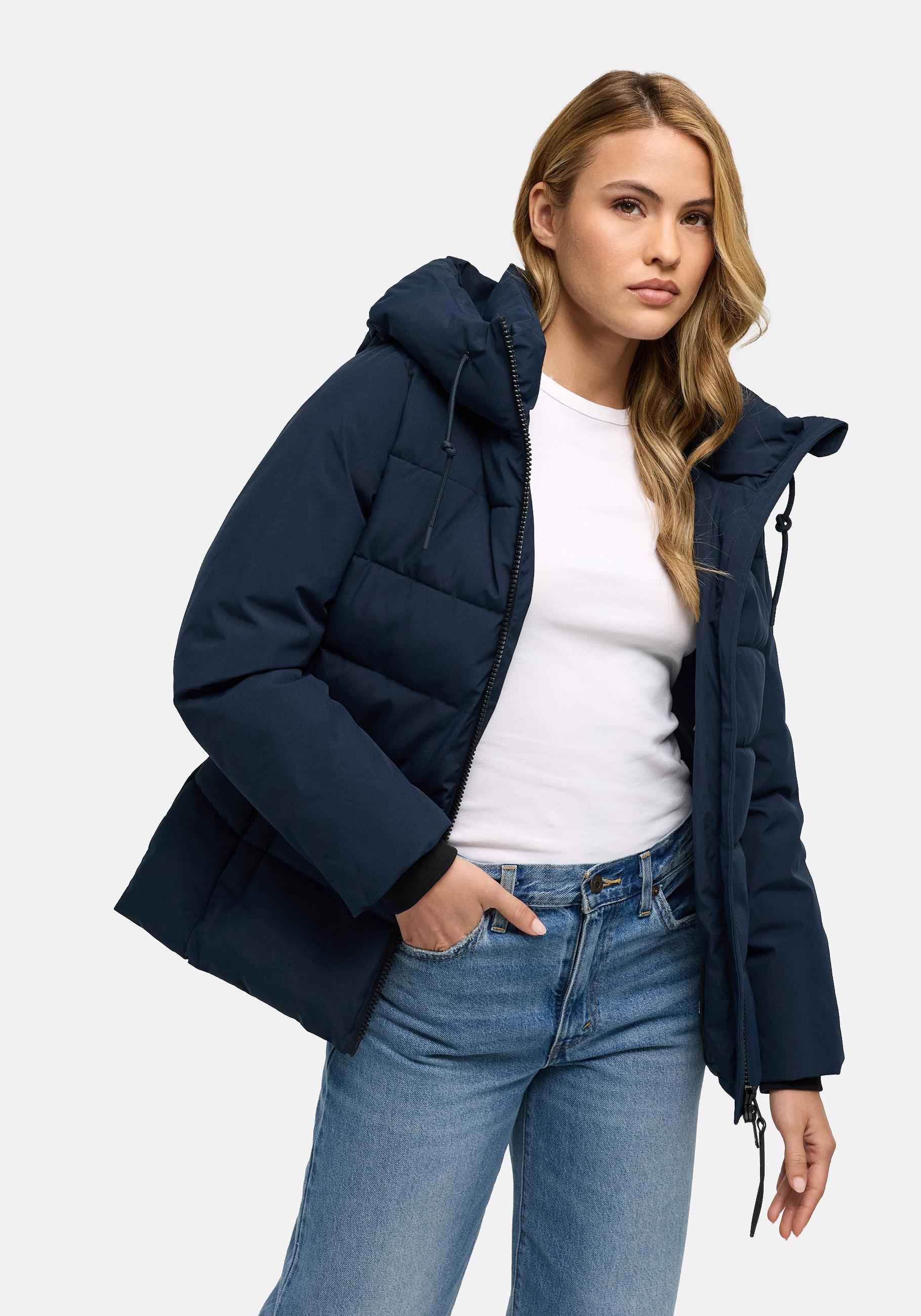 Navahoo Steppjacke "Wattewunder XIV" mit Kapuze Damen Winterjacke mit Taillengürtel