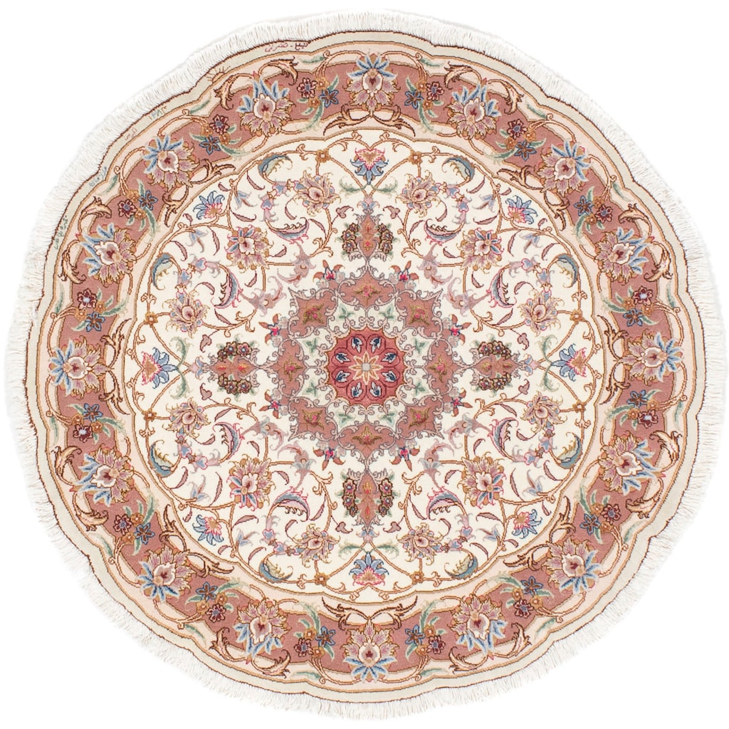 morgenland Orientteppich »Perser - Täbriz - Royal rund - 105 x 105 cm - beige«, rund, Wohnzimmer, Handgeknüpft, Einzelstück mit Zertifikat