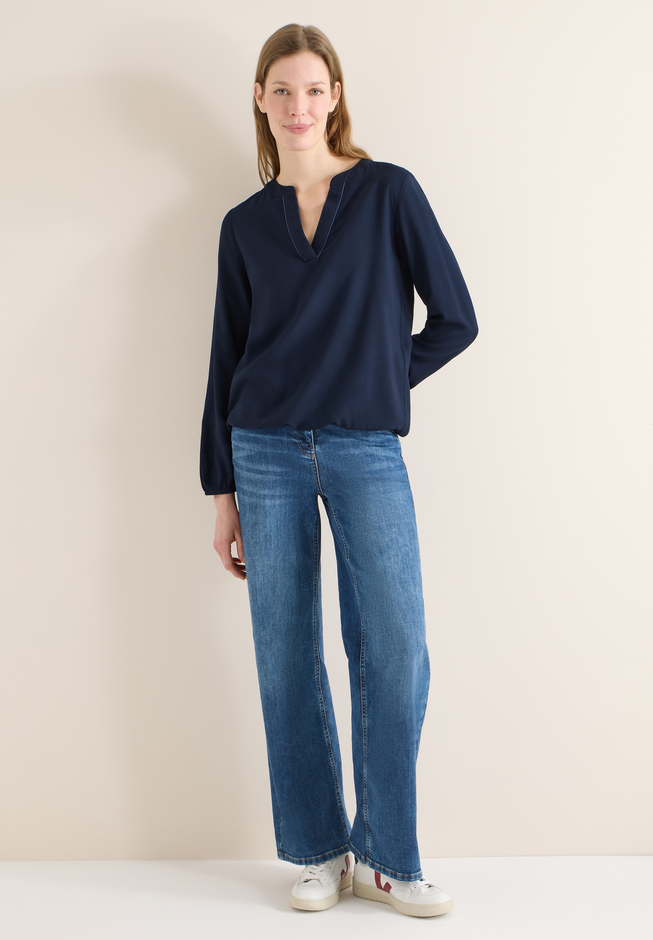 Cecil Langarmbluse mit geschlitztem Rundhalsausschnitt