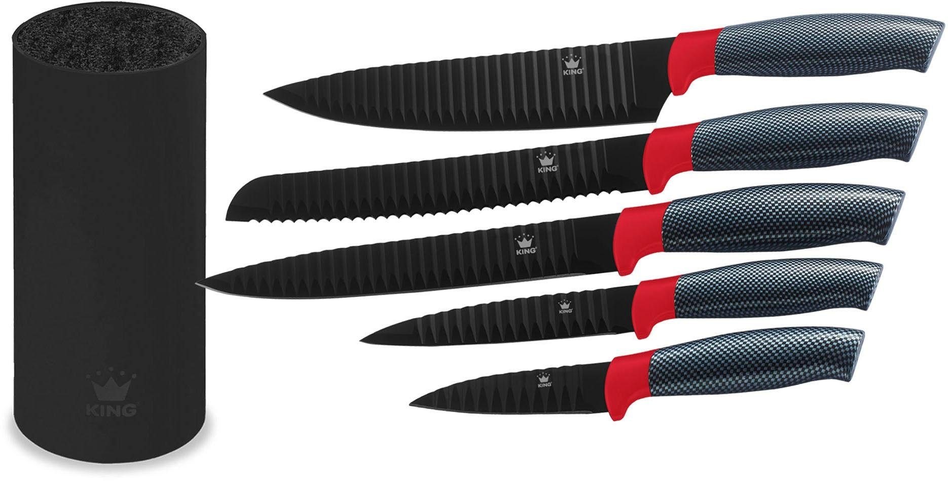 KING Messerblock "Carbon Optic", H:22,5cm Ø:12cm, rot, Messerblöcke, Wellenschliff