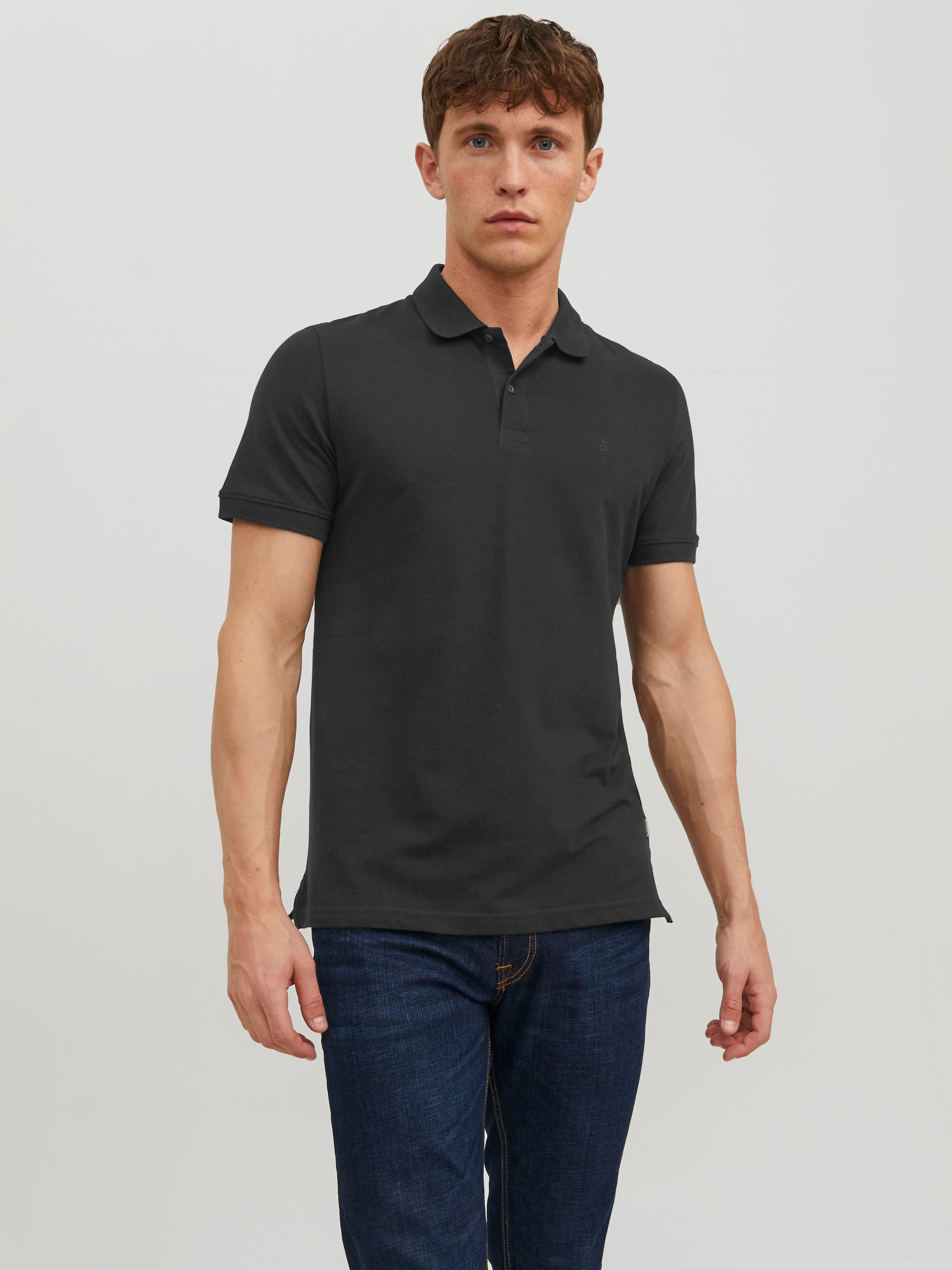 Poloshirt JACK & JONES "BASIC POLO", Herren, Gr. XL, schwarz, Piqué, Obermaterial: 100% Baumwolle, schmal hüftbedeckend, Rundhals, Bündchen, Shirts