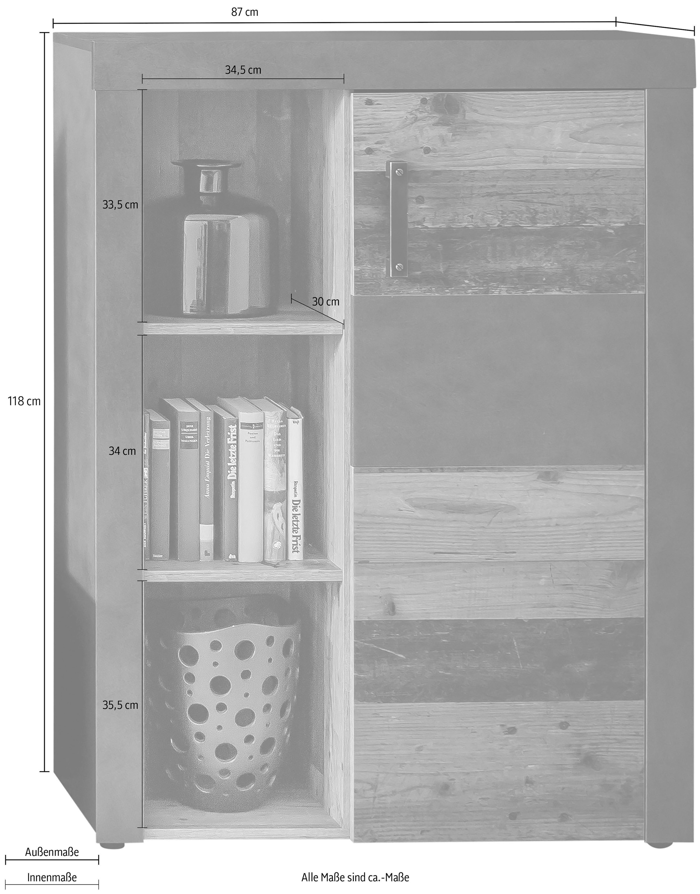 Home affaire Highboard »Ilana« Stauraumschrank mit 1 Tür & 3 Fächern - (B/T/H) 87/34/118 cm