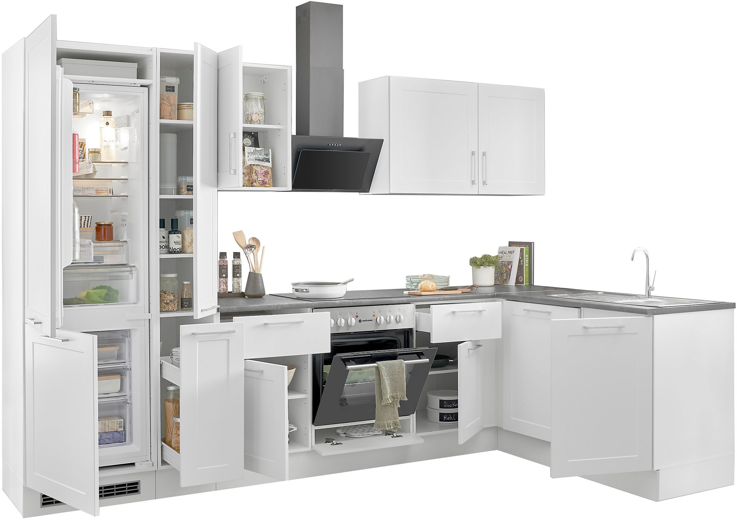 BASIC by Balculina Winkelküche »Marsi«, Stellmaße 310x175 cm, wahlweise mit E-Geräten, mit Soft-Close-Funktion