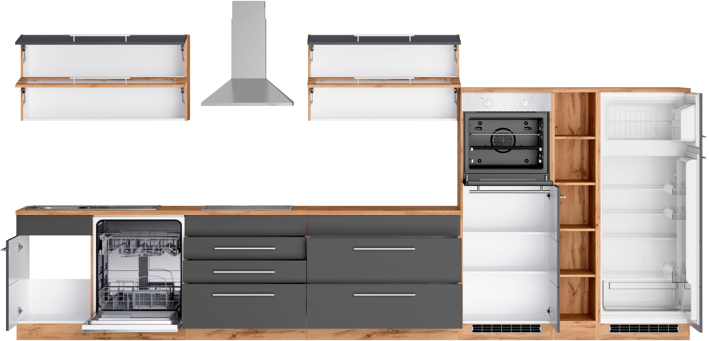 KOCHSTATION Küchenzeile »KS-Wien« Breite 440 cm, wahlweise mit E-Geräten