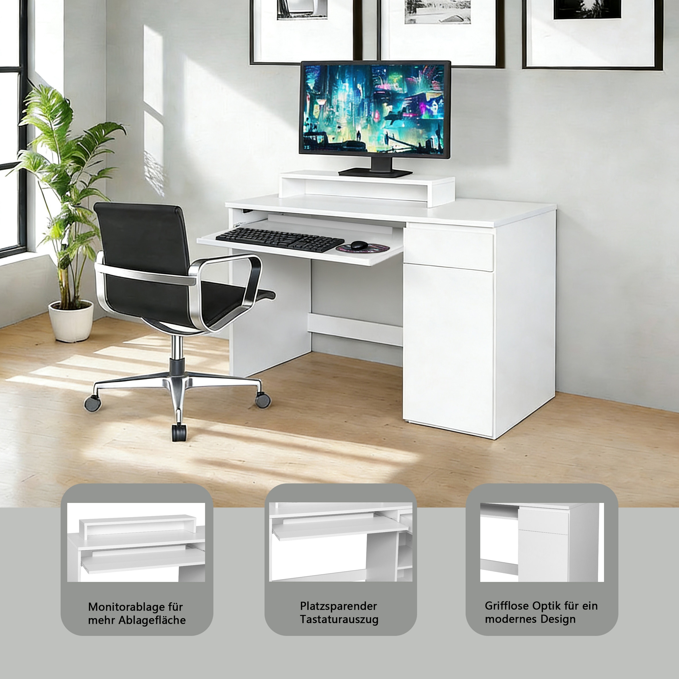 OTTO home Schreibtisch »Jarvie« mit Tastaturauszug, mit Monitoraufsatz, mit Schublade