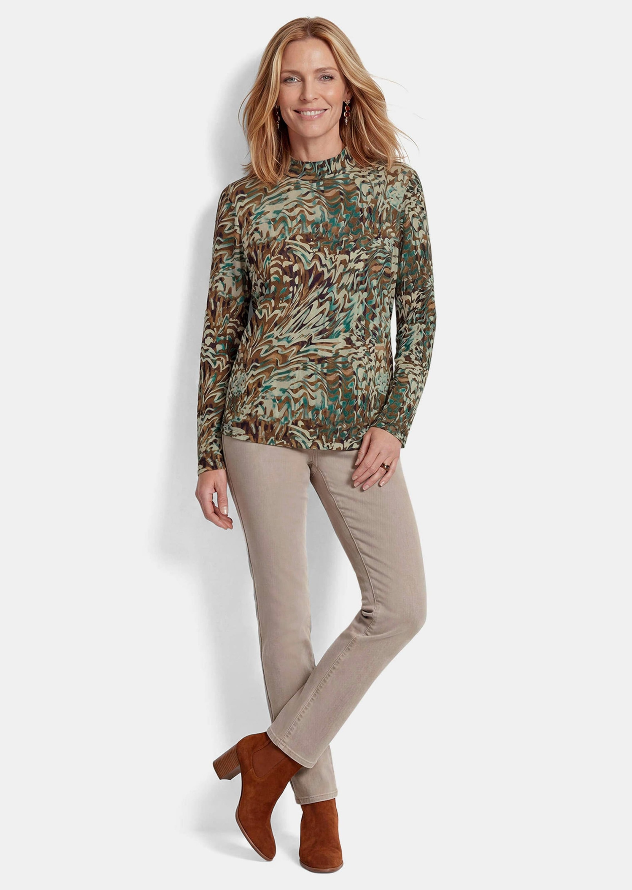 GOLDNER Print-Shirt »Stehbundshirt mit Langarm« Stretchbequmer Viskosejersey