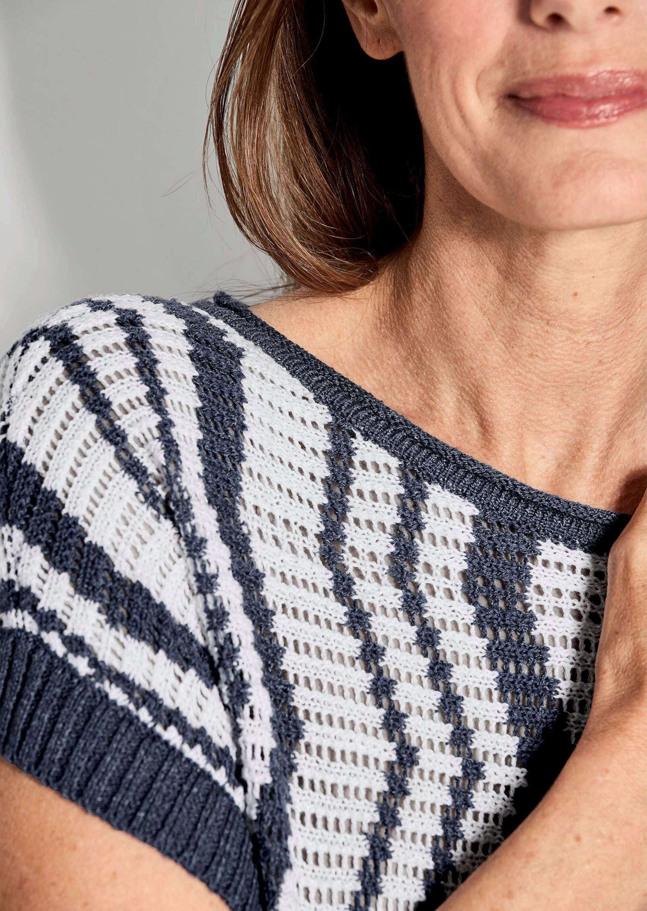 GOLDNER Rundhalspullover »Halbarmpullover mit Lochstruktur«