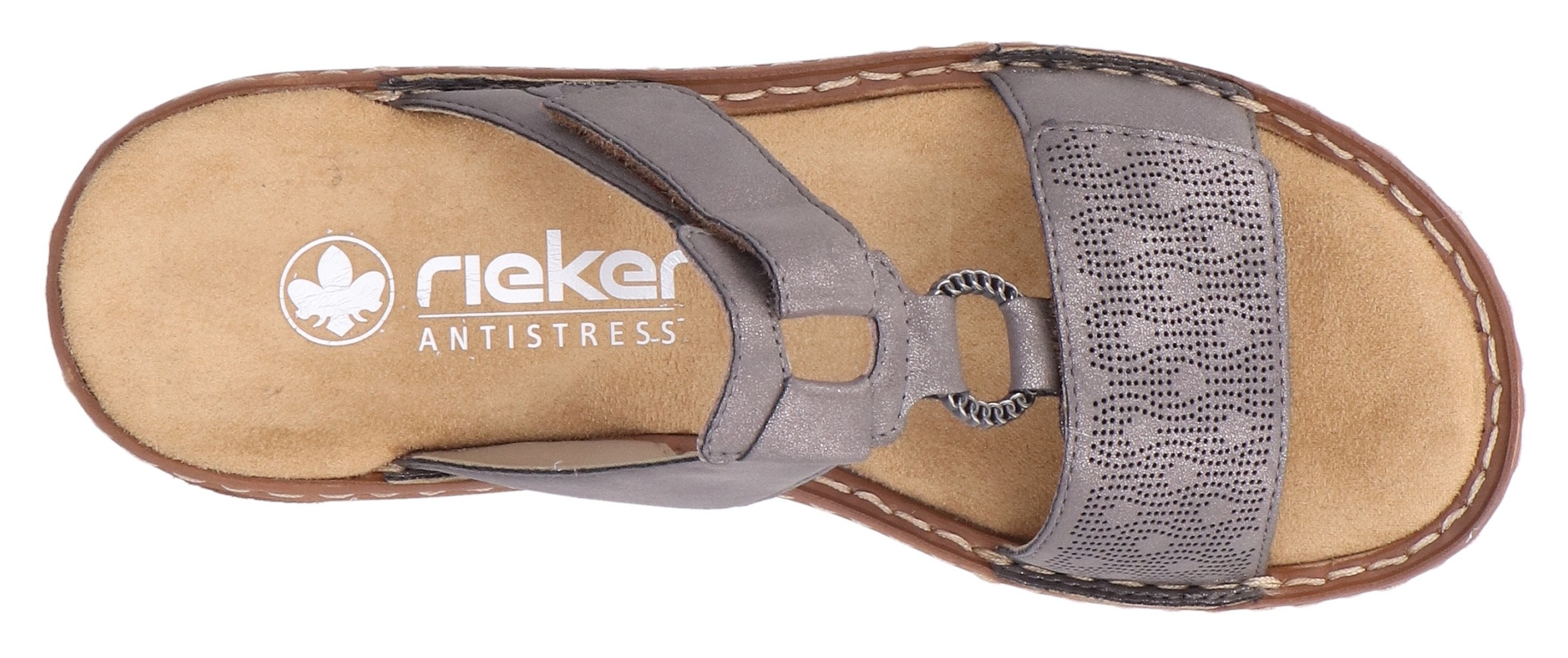 Rieker Pantolette, Sommerschuh, Schlappen, Urlaubschuh, Klettschuh mit Perforation