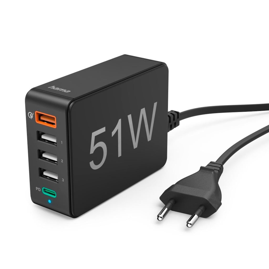 Hama USB-Ladegerät »5in1 USB-Ladestation 51 W, USB + USB-C Adapter 5 Port Schnellladegerät«