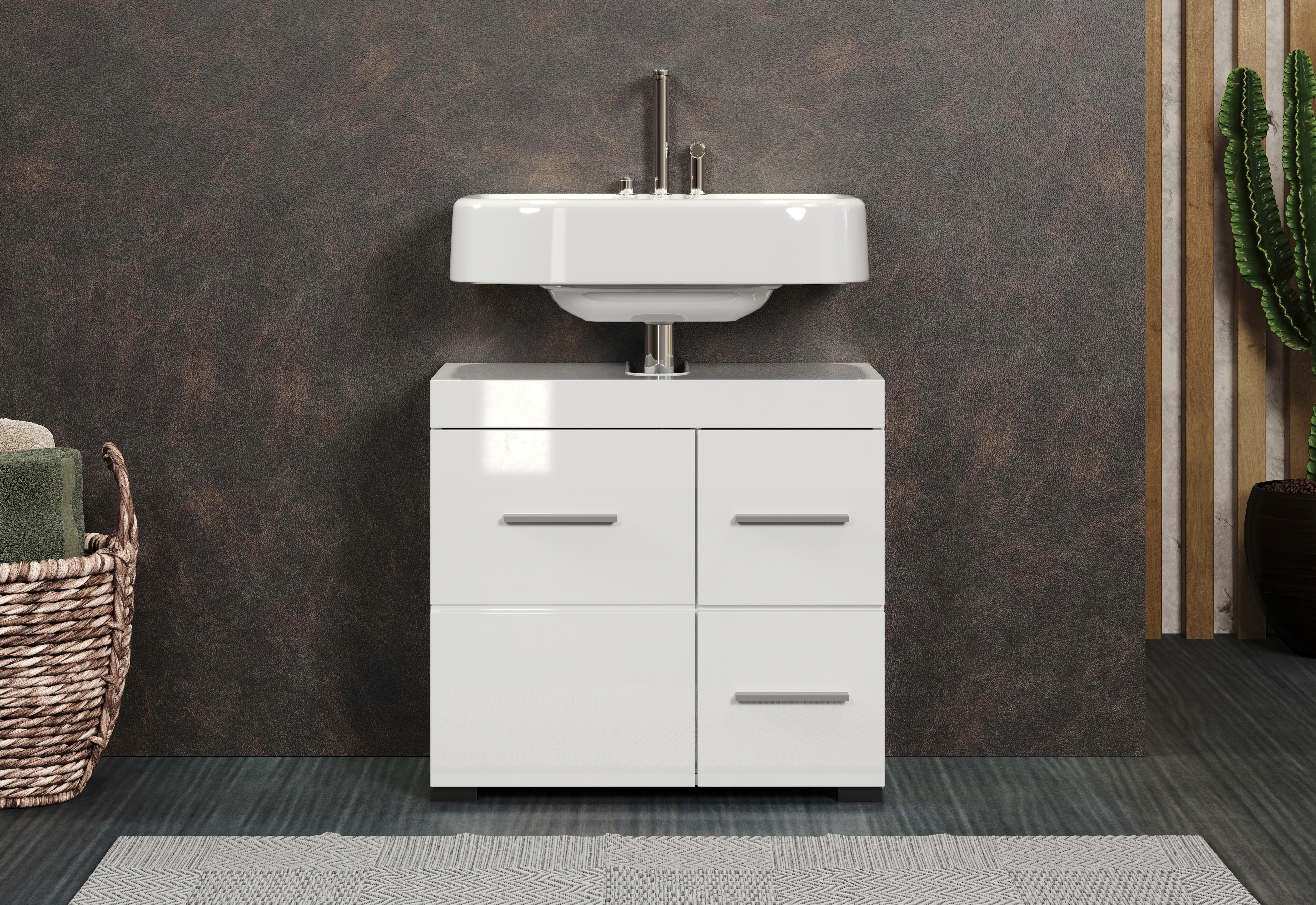 welltime Waschbeckenunterschrank "Avena" 1 Stk. tlg. Badezimmerschrank mit Tür & Schubkästen – (B/T/H) 60/34/56 cm
