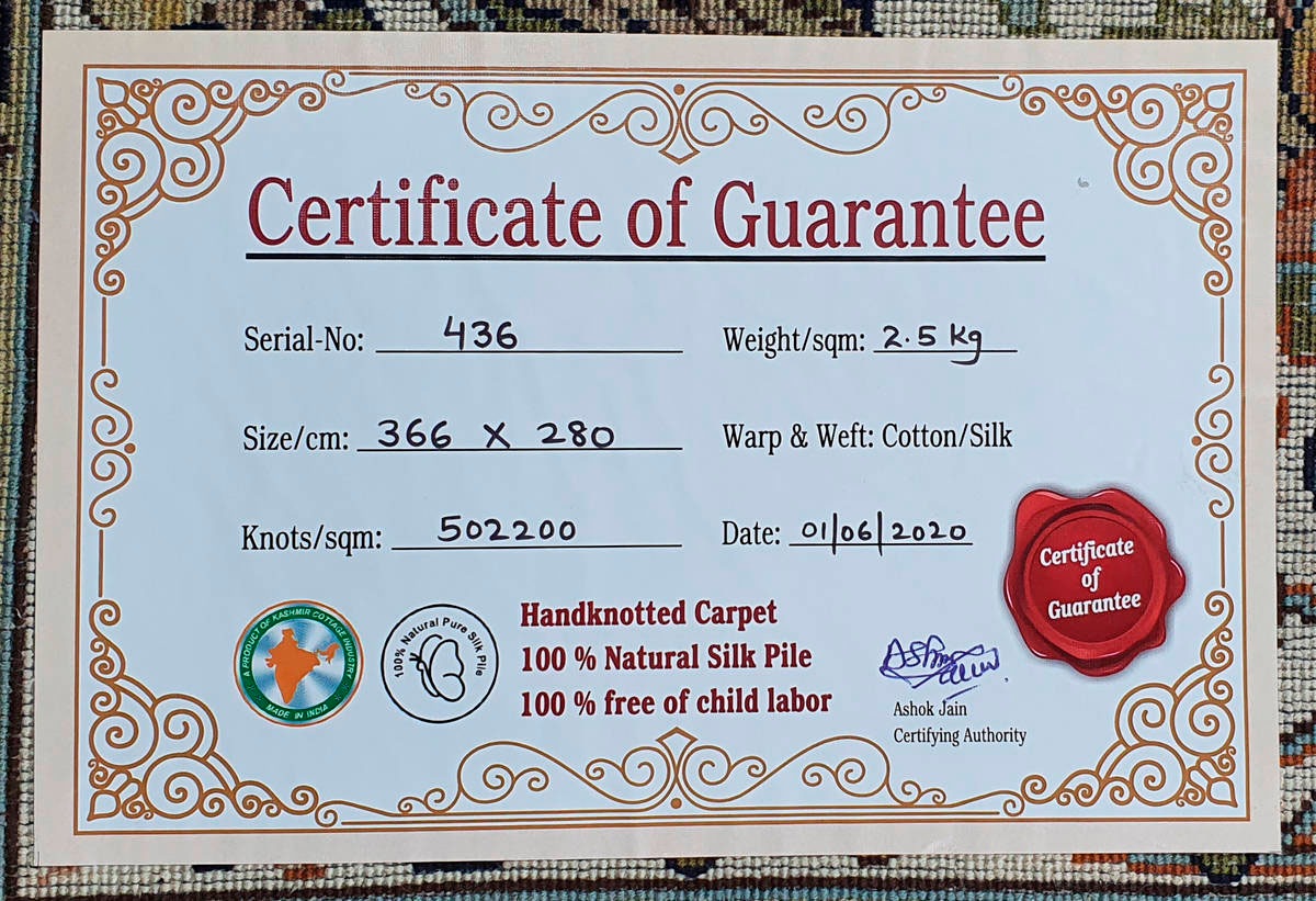 Kayoom Seidenteppich »Kashan 220«, rechteckig, 10 mm Höhe, Einzelstück mit Zertifikat, Wohnzimmer