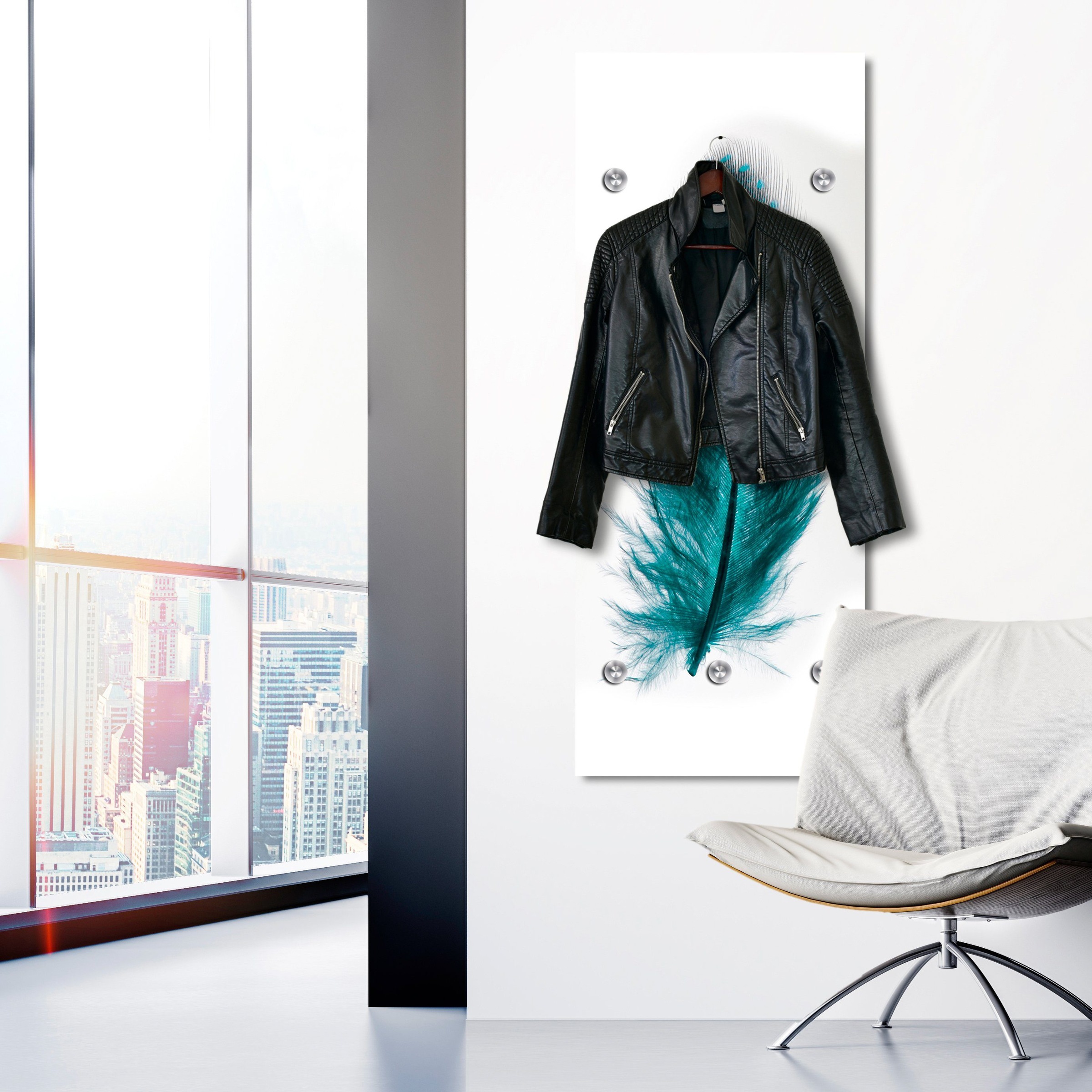 queence Garderobenleiste "Feder" mit 6 Haken, 50 x 120 cm günstig online kaufen