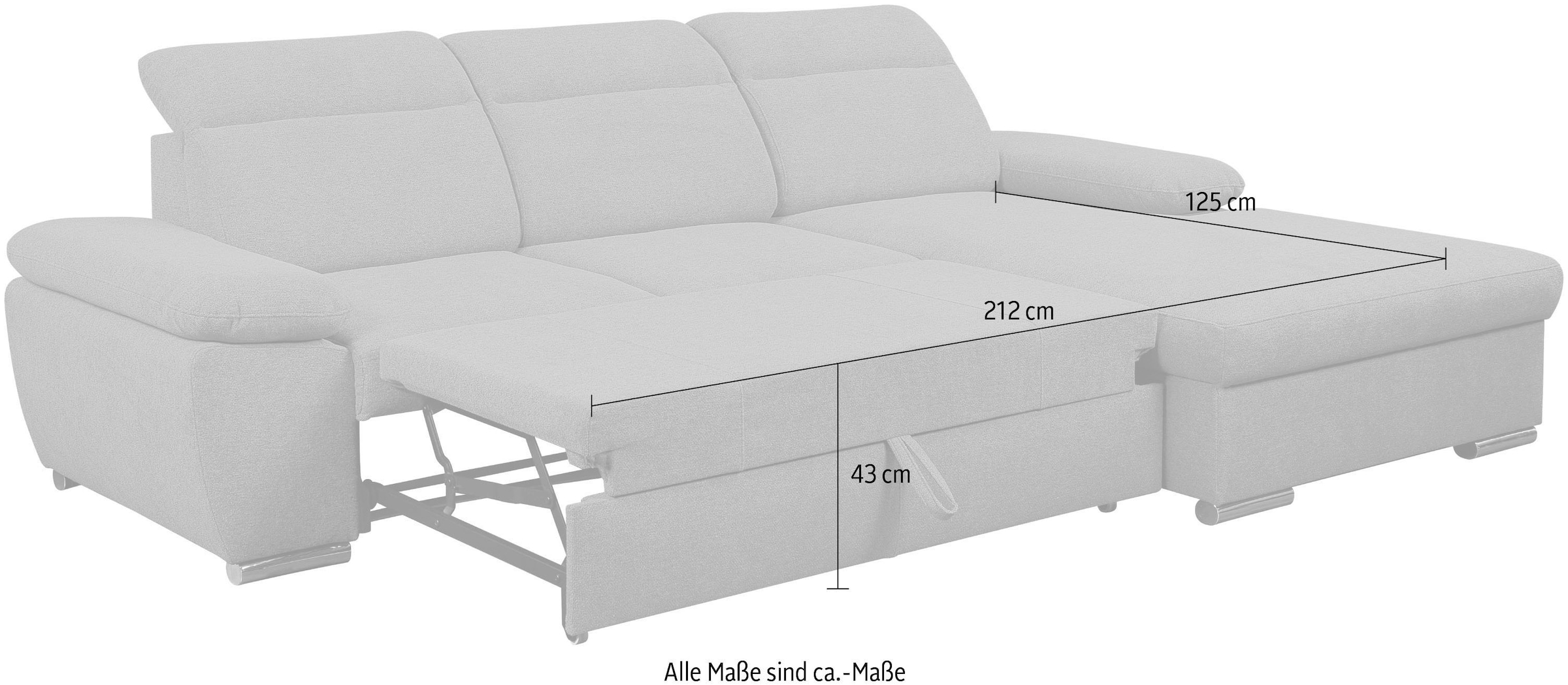 WERK2 Ecksofa »Palma mit Bett & Bettkasten, Kopfteilverstellung, bequem, zeitlos« Strukturstoff, L-Form, XXL, Schlaffunktion, Bettkasten