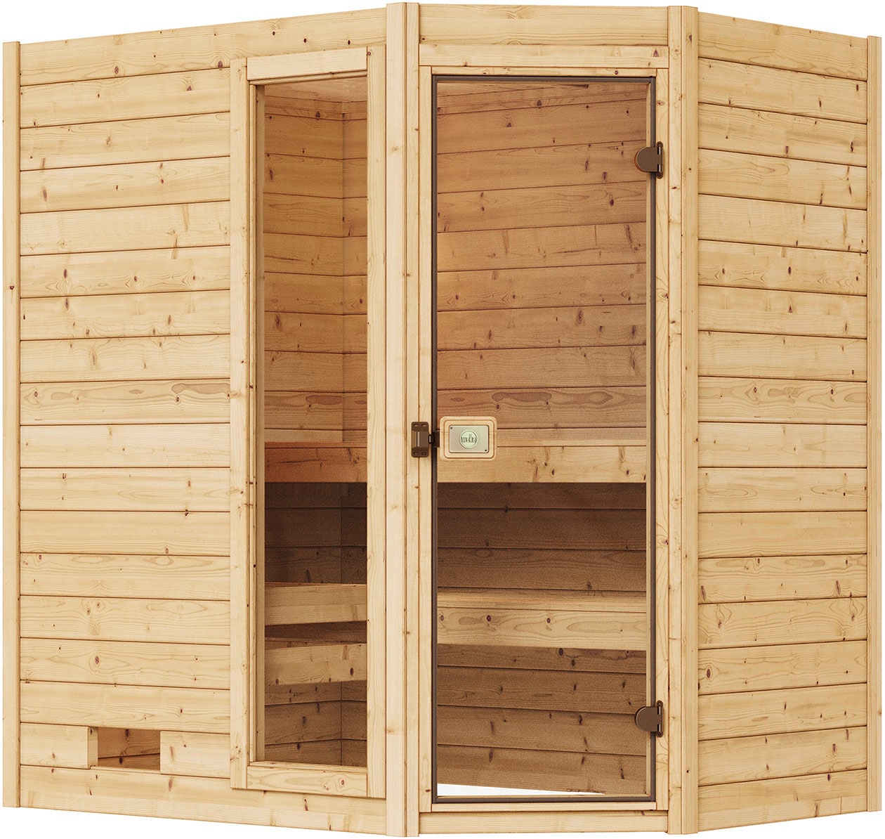 weka Sauna »Massivholzsauna VALIDA Eck 1«, Blockbohlen, moderne Ganzglastür