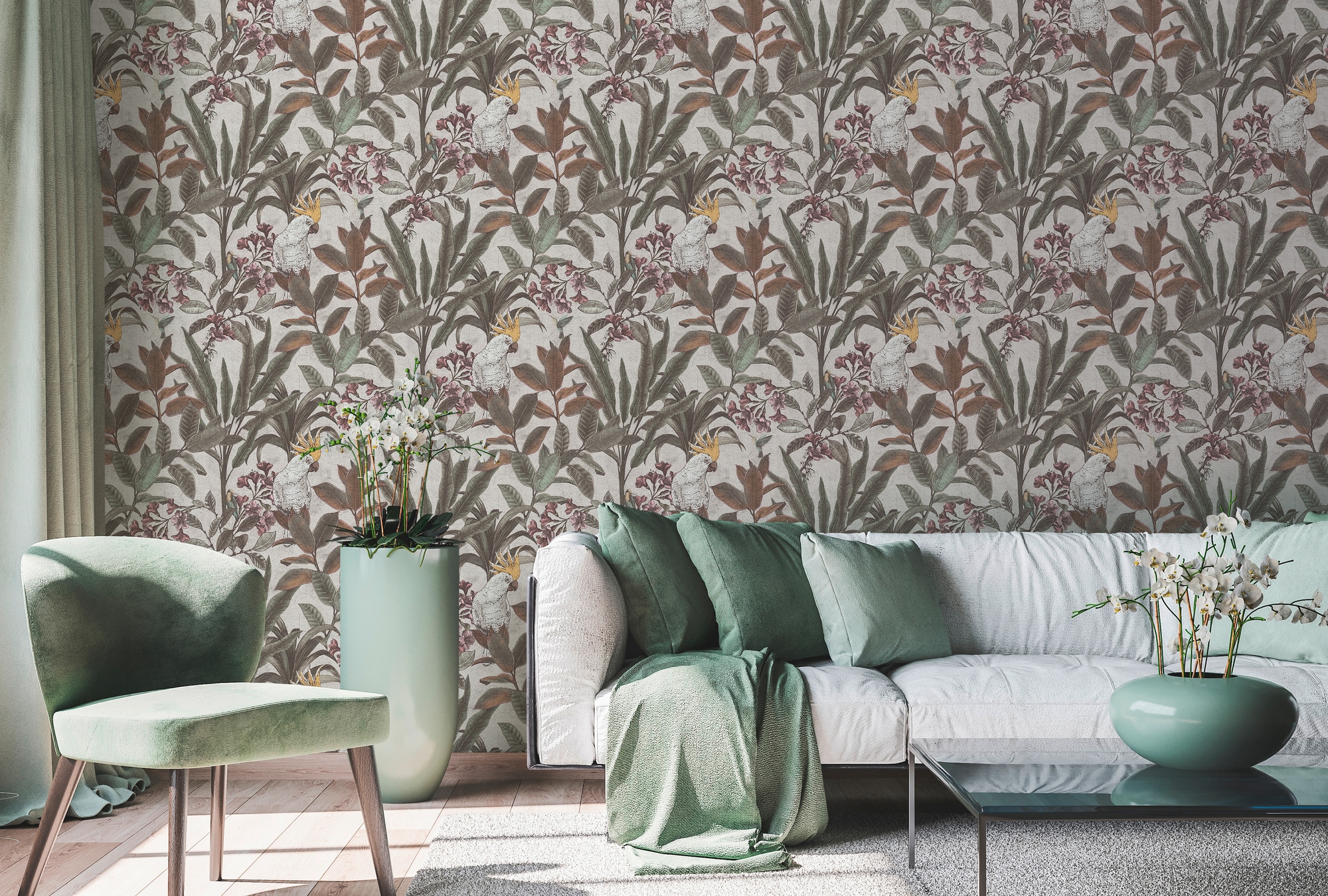 A.S. Création Vliestapete »PintWalls II Dschungel-Tapete Mustertapete Papagei Tiere«, matt, Vliestapete Tiere für Schlafzimmer Küche Wohnzimmer Dschungel Design