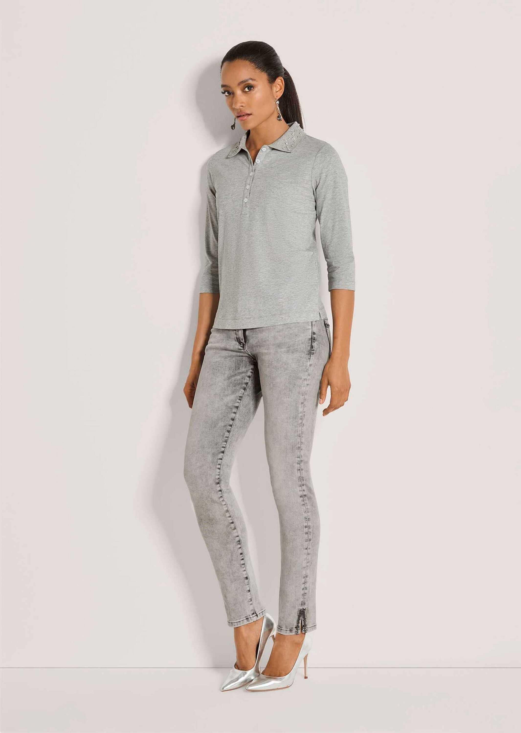 MADELEINE 3/4-Arm-Shirt »Shirt Poloshirt mit Zierstein-Kragen«