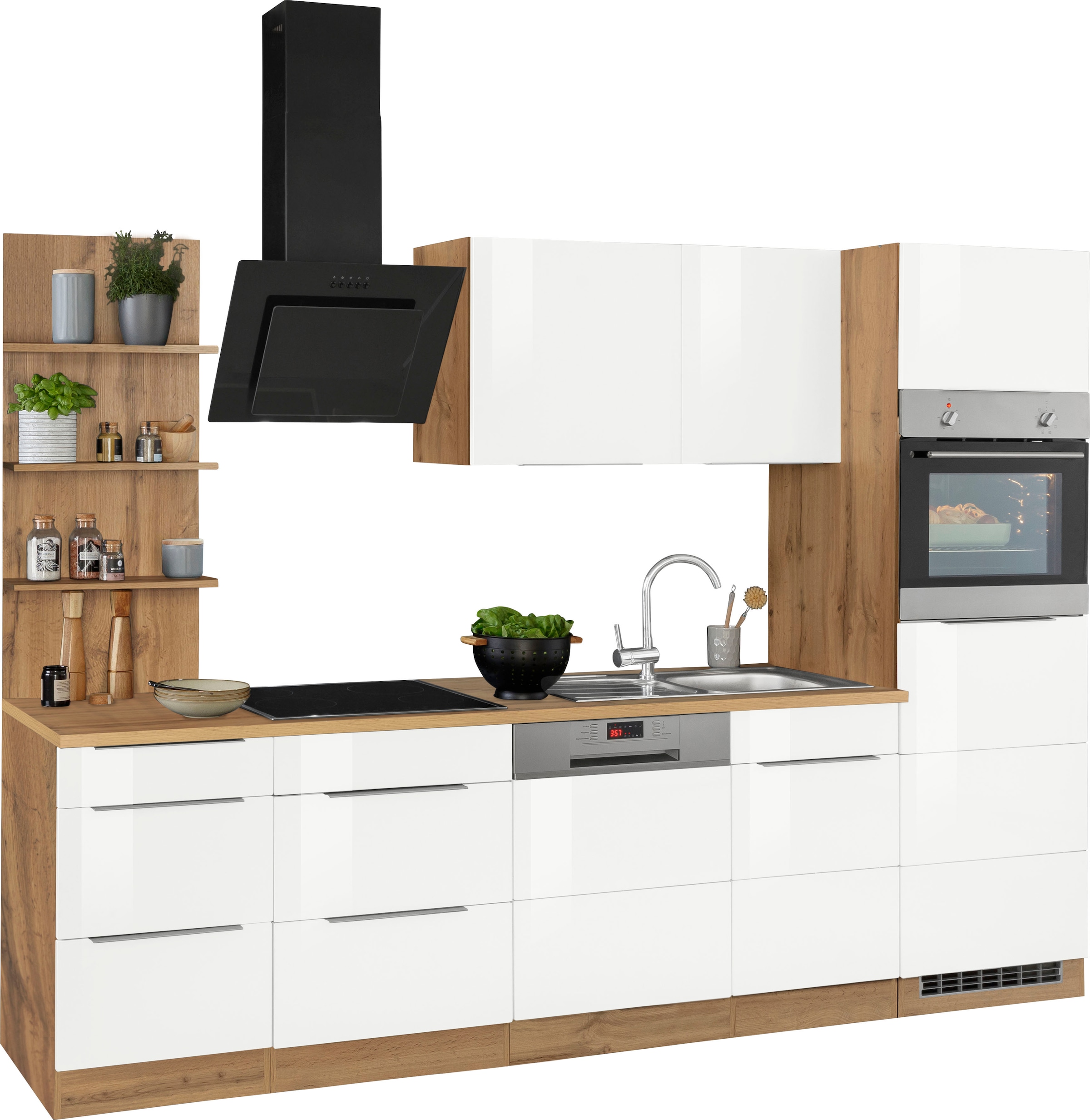 KOCHSTATION Küchenzeile »KS-Brindisi Breite 280 cm« wahlweise mit E-Geräten und Induktion, mit MDF-Fronten und Regal