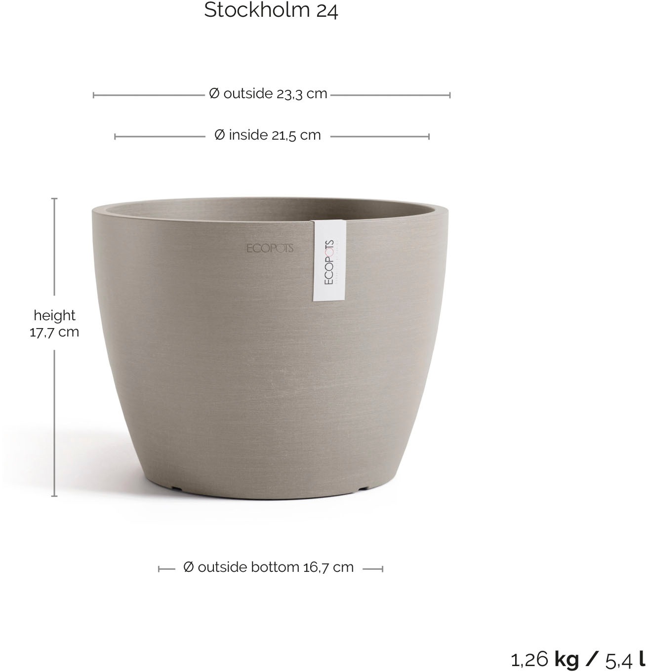 ECOPOTS Blumentopf »Stockholm 24 Taupe« für innen und außen: frostsicher, bruchsicher und lichtbeständig