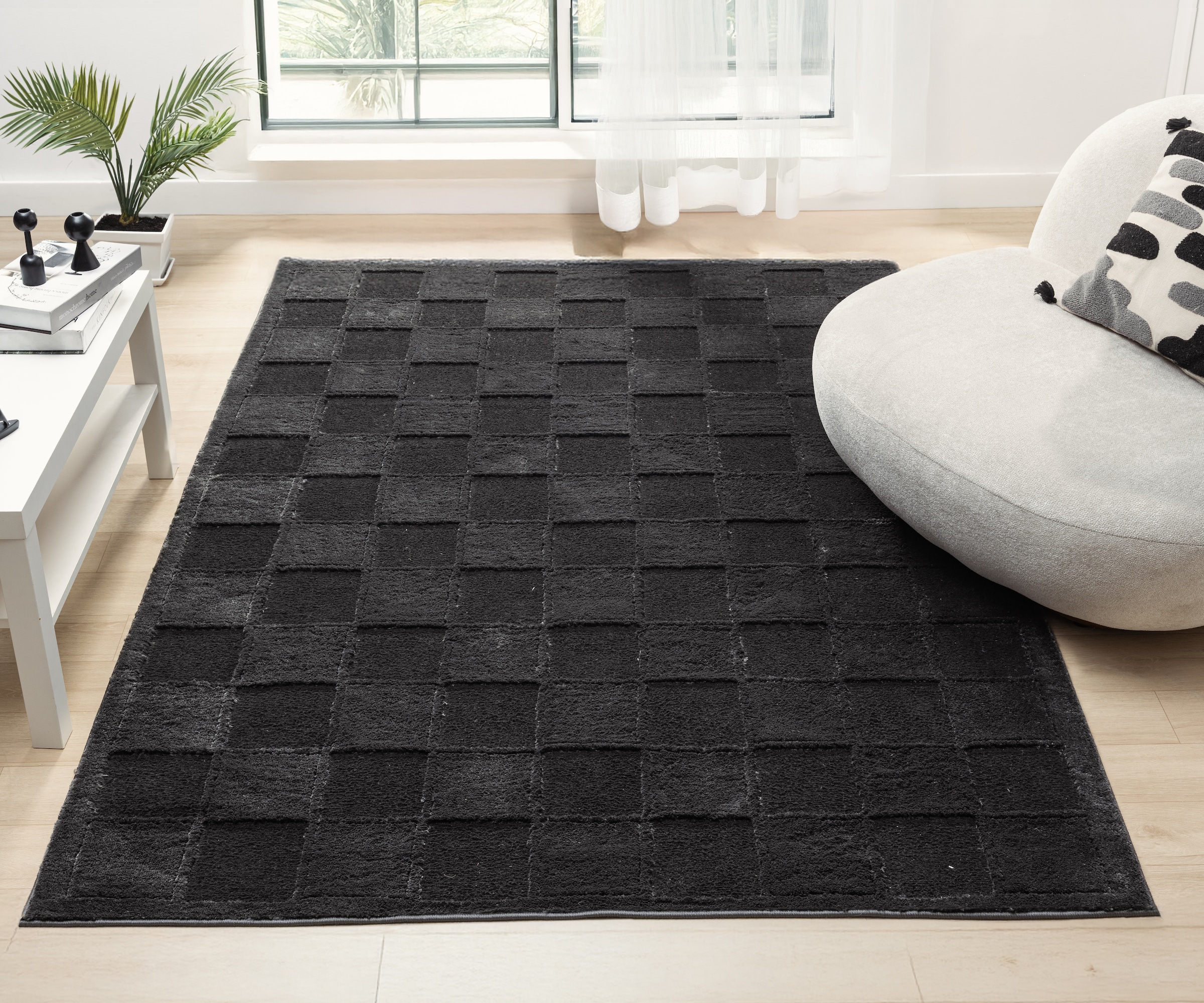 OTTO home Teppich »Belion, Hoch-Tief-Struktur«, rechteckig, 19 mm Höhe, leichter Glanz, Schachbrettmuster, Modern, Wohnzimmer, Schlafzimmer