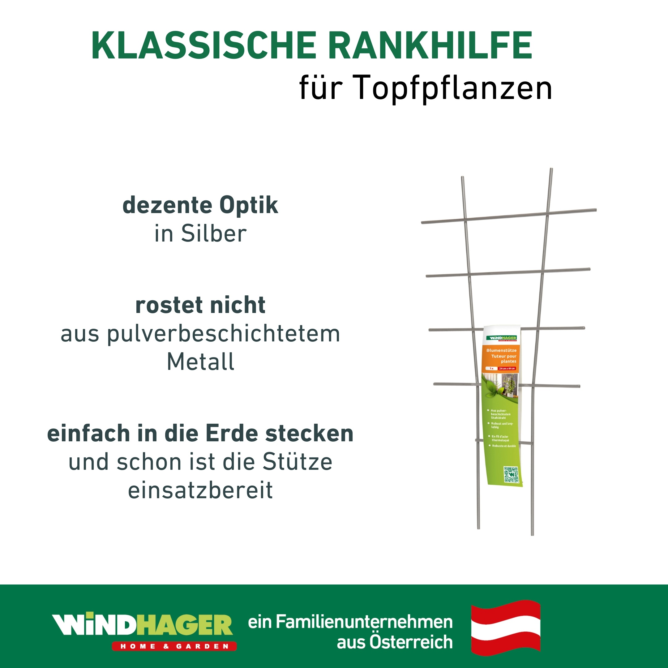 Windhager Rankgitter »für hochwachsende Topfpflanzen, Blumenstütze aus Metall« Gitterspalier erhältlich in 44 x 24 cm oder 77 x 34 cm, silber