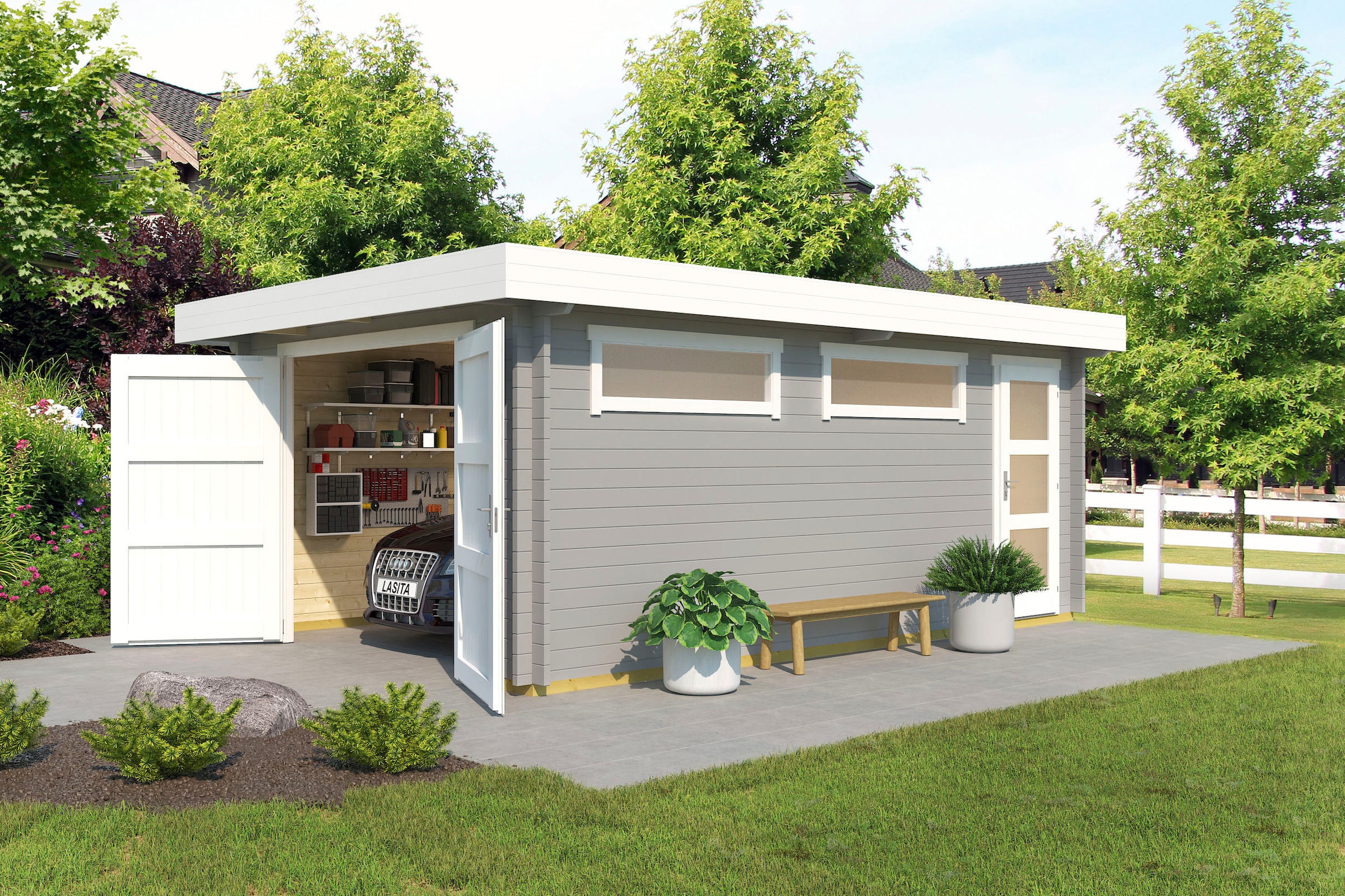 LASITA MAJA Garage »Canberra«, (Set, Mit zusätzliche Eingang), Garage + Holztor