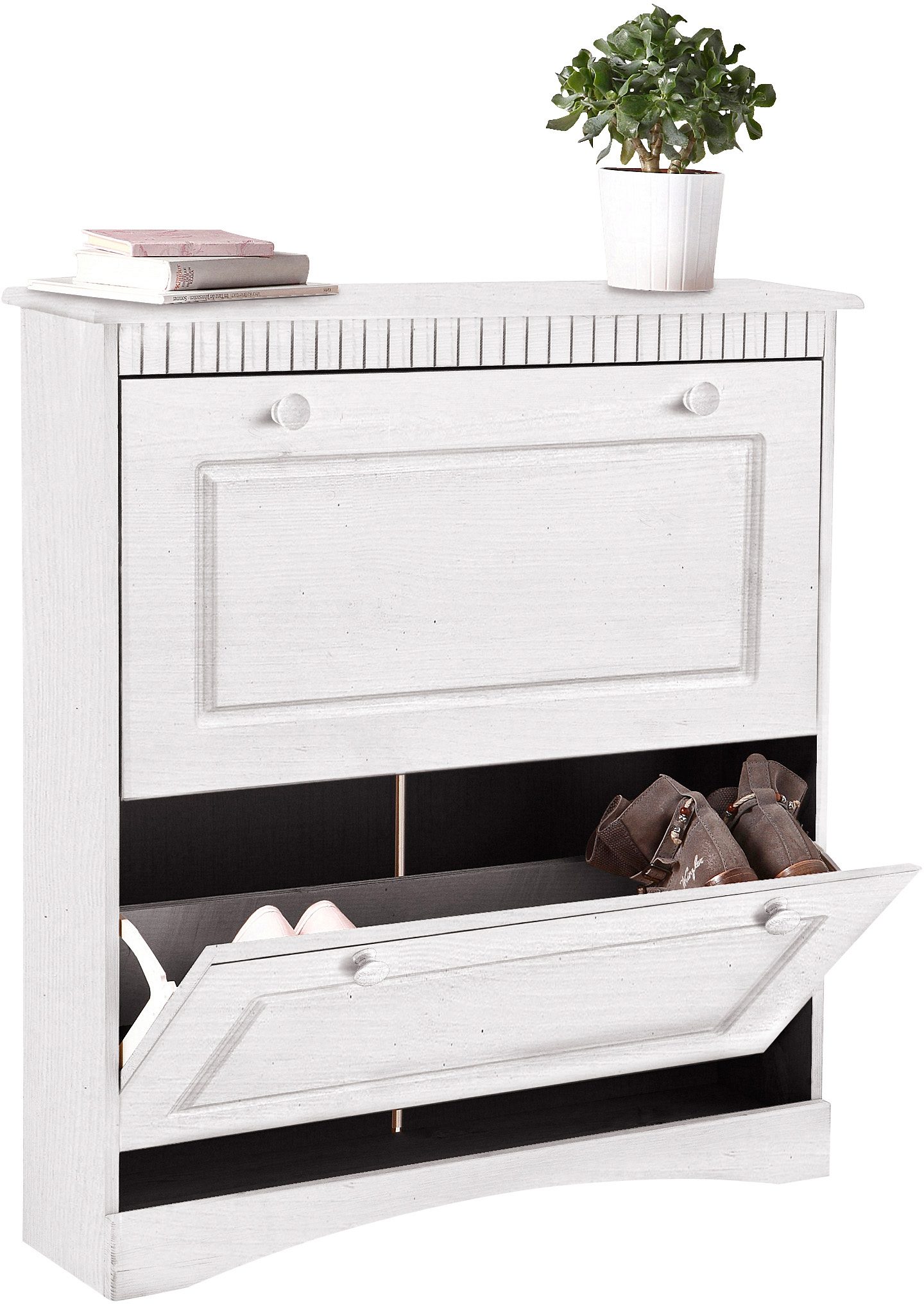 OTTO home Schuhschrank "Rustic, Schukommode, Schuhkipper, Dielenmöbel" Made in Europe, aus massiver Kiefer, 2 Schuhklappen, für 6-8 Paar, Kassettenoptik