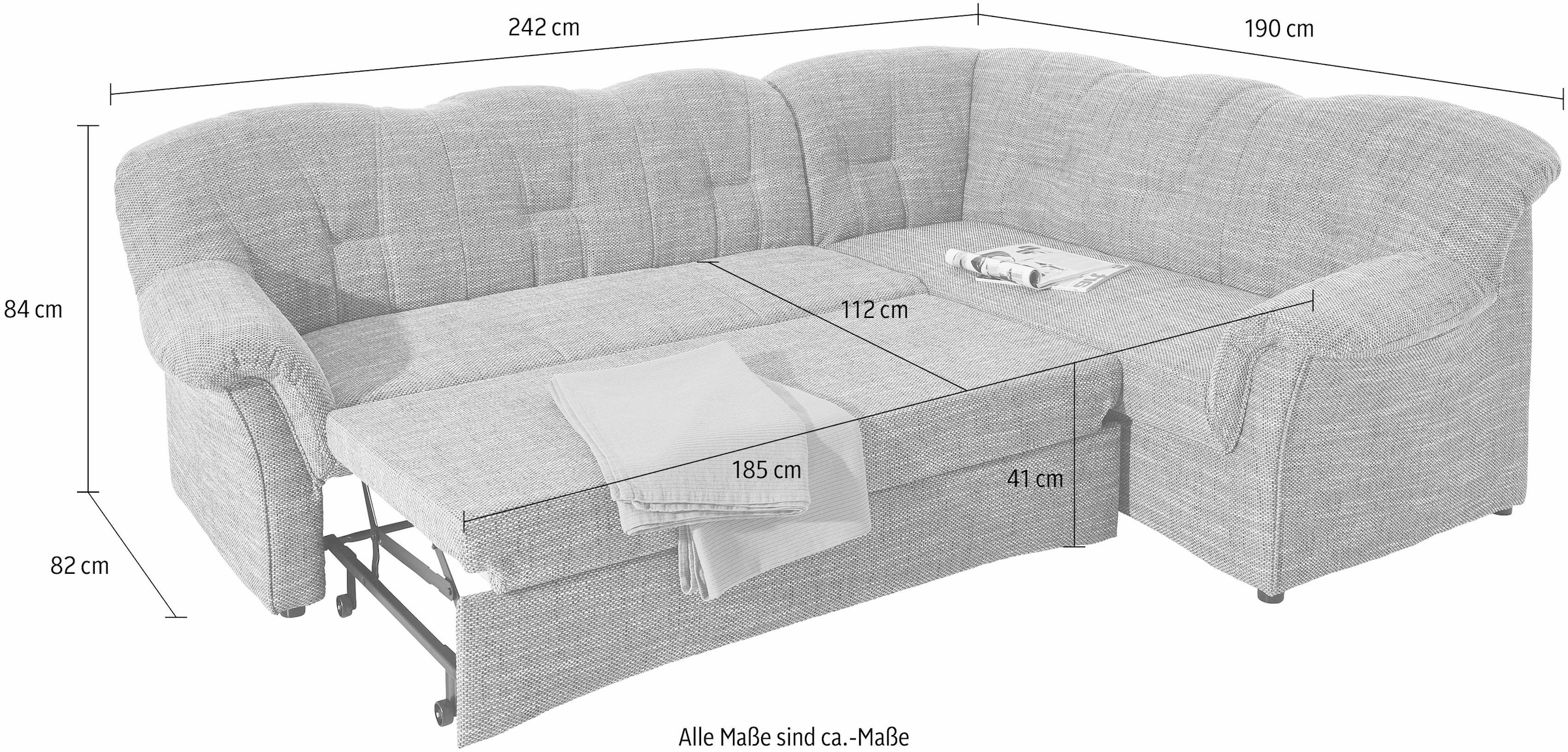 DOMO collection Ecksofa »Papenburg B/T/H: 242/190/84 cm L-Form«, wahlweise mit Bettfunktion, Langer Schenkel links oder rechts
