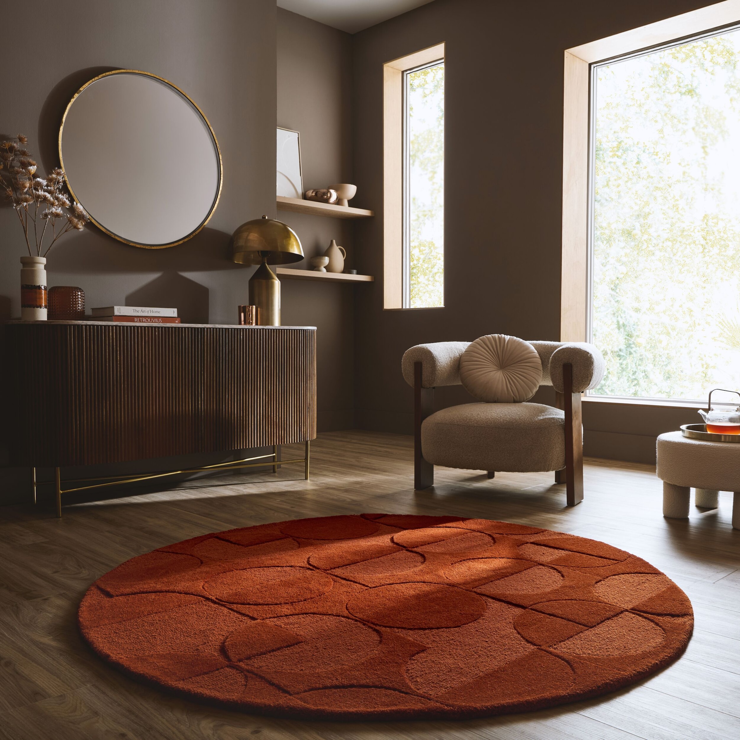 FLAIR RUGS Wollteppich "GIGI" rund 8 mm Höhe aus 100% Wolle, geometrisches Design, fußbodenheizungsgeeignet