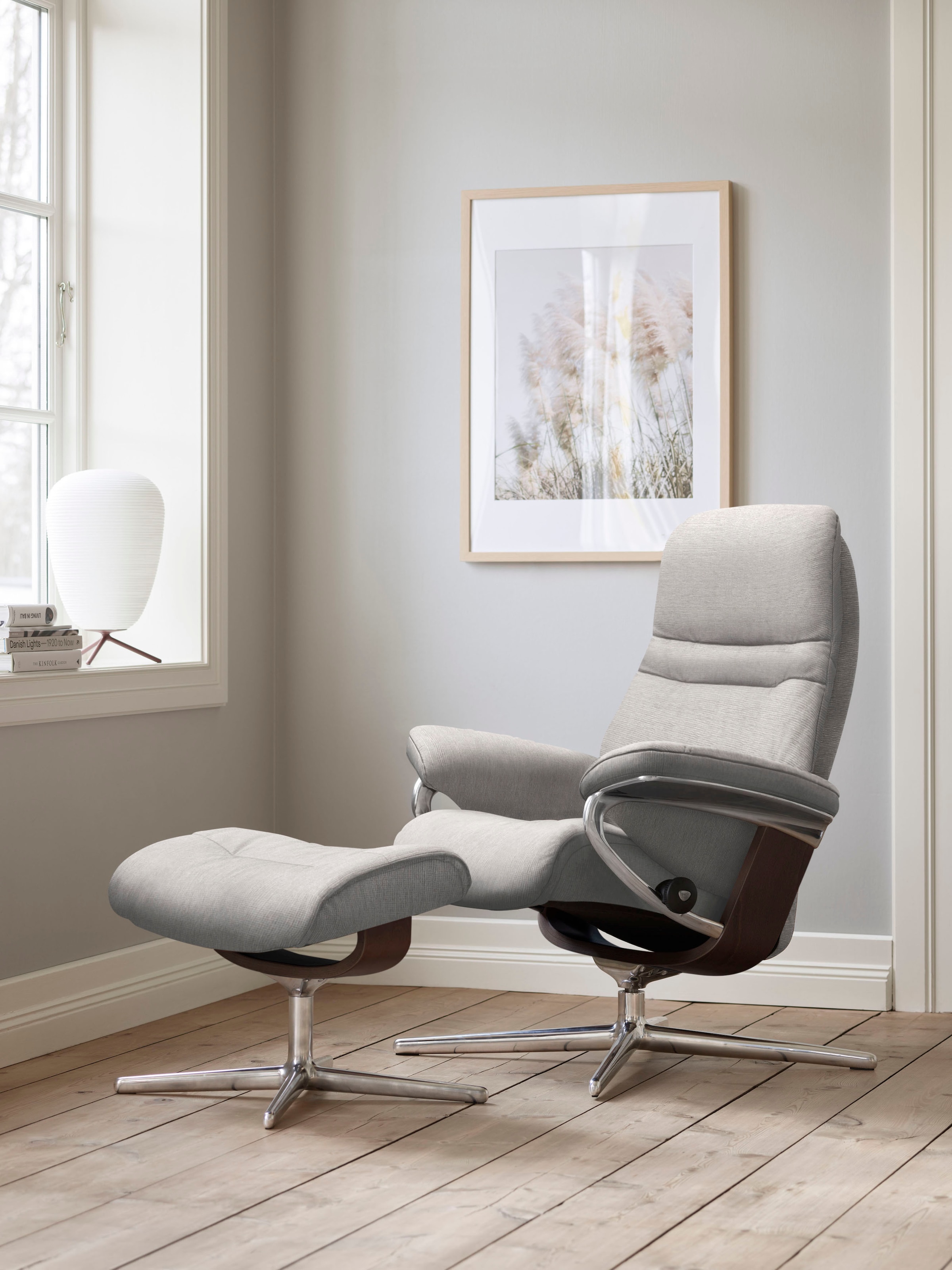 Stressless Fußhocker "Sunrise", mit Cross Base, Größe S, M & L, Holzakzent Braun