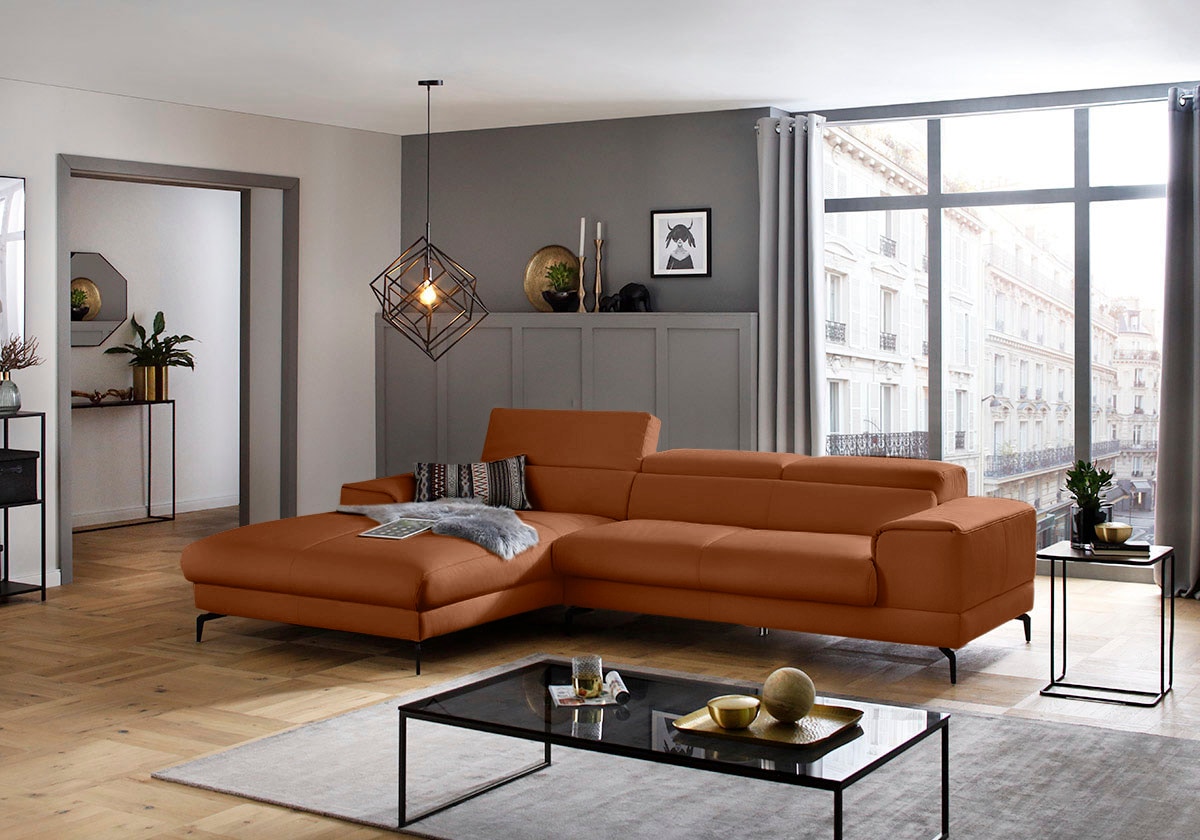 W.SCHILLIG Ecksofa »piedroo, Designsofa mit tollem Sitzkomfort, L-Form«, Kopfteilverstellung, wahlweise mit Sitztiefenverstellung, Breite 303cm