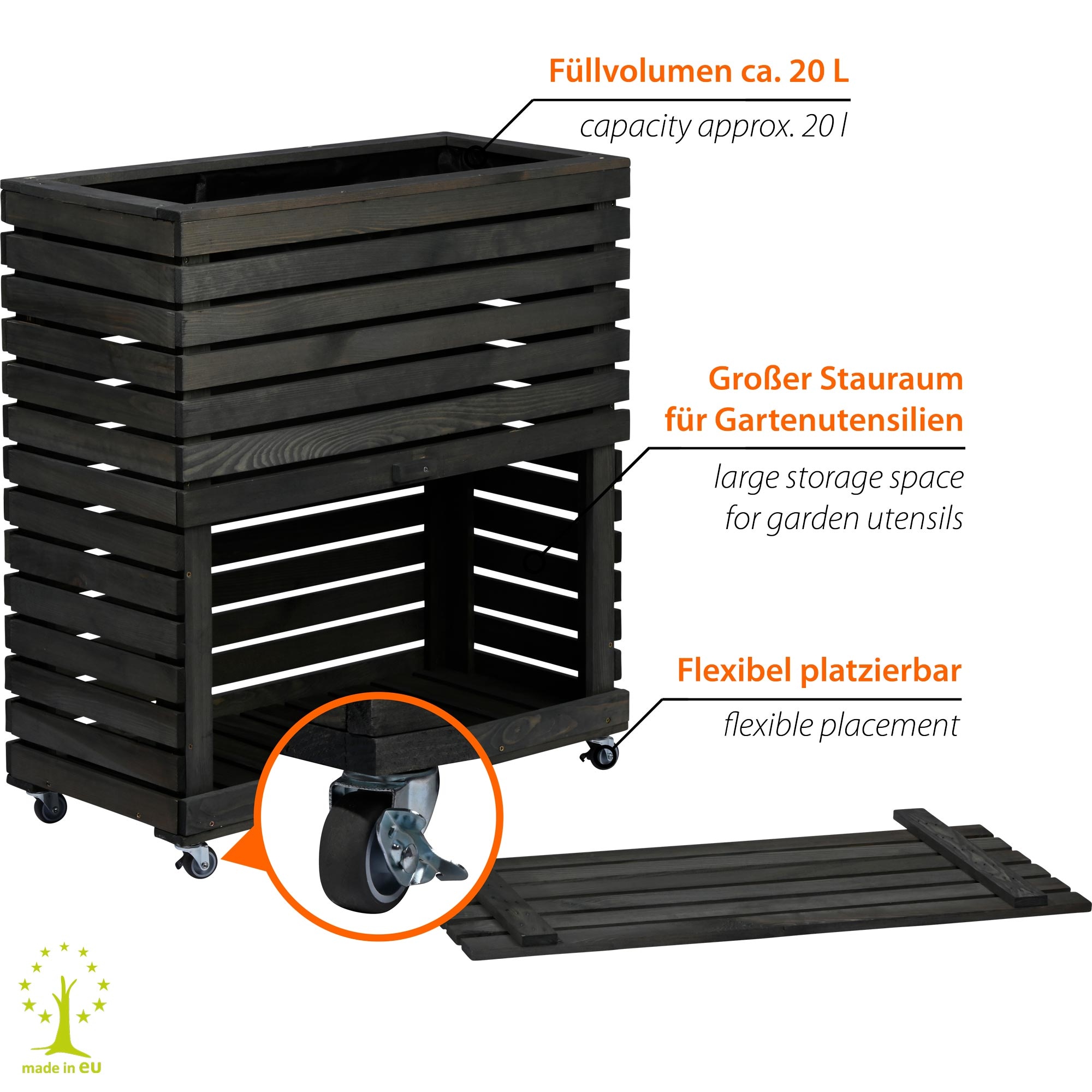 dobar Hochbeet »"Rolla" Gr. L, Anthrazit« ca. 72 x 32,5 x 78 cm (L x B x H) groß und ca. 13,4 kg
