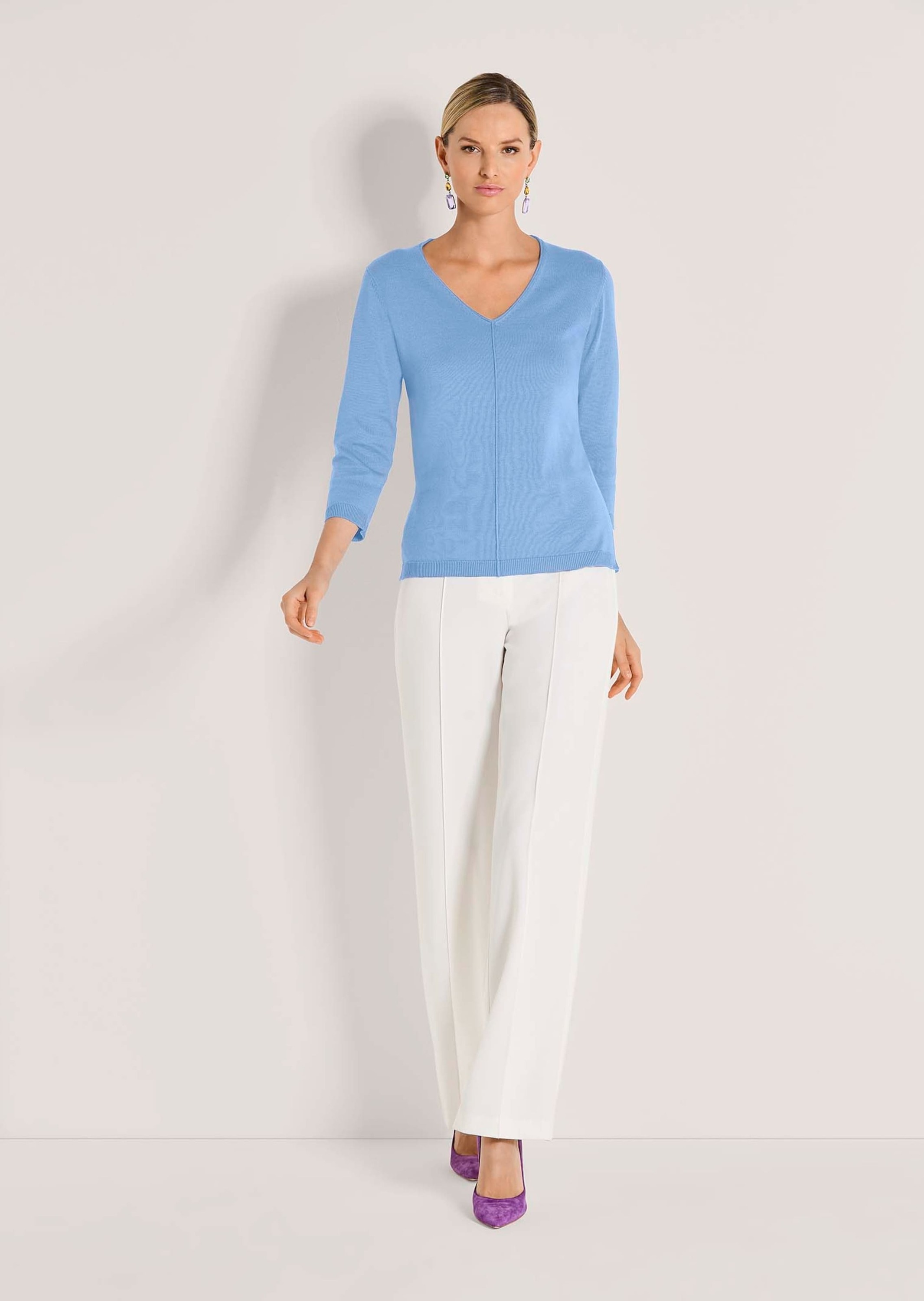 MADELEINE Longpullover "Strickpullover Schlichter Baumwollpullover mit V-Au günstig online kaufen