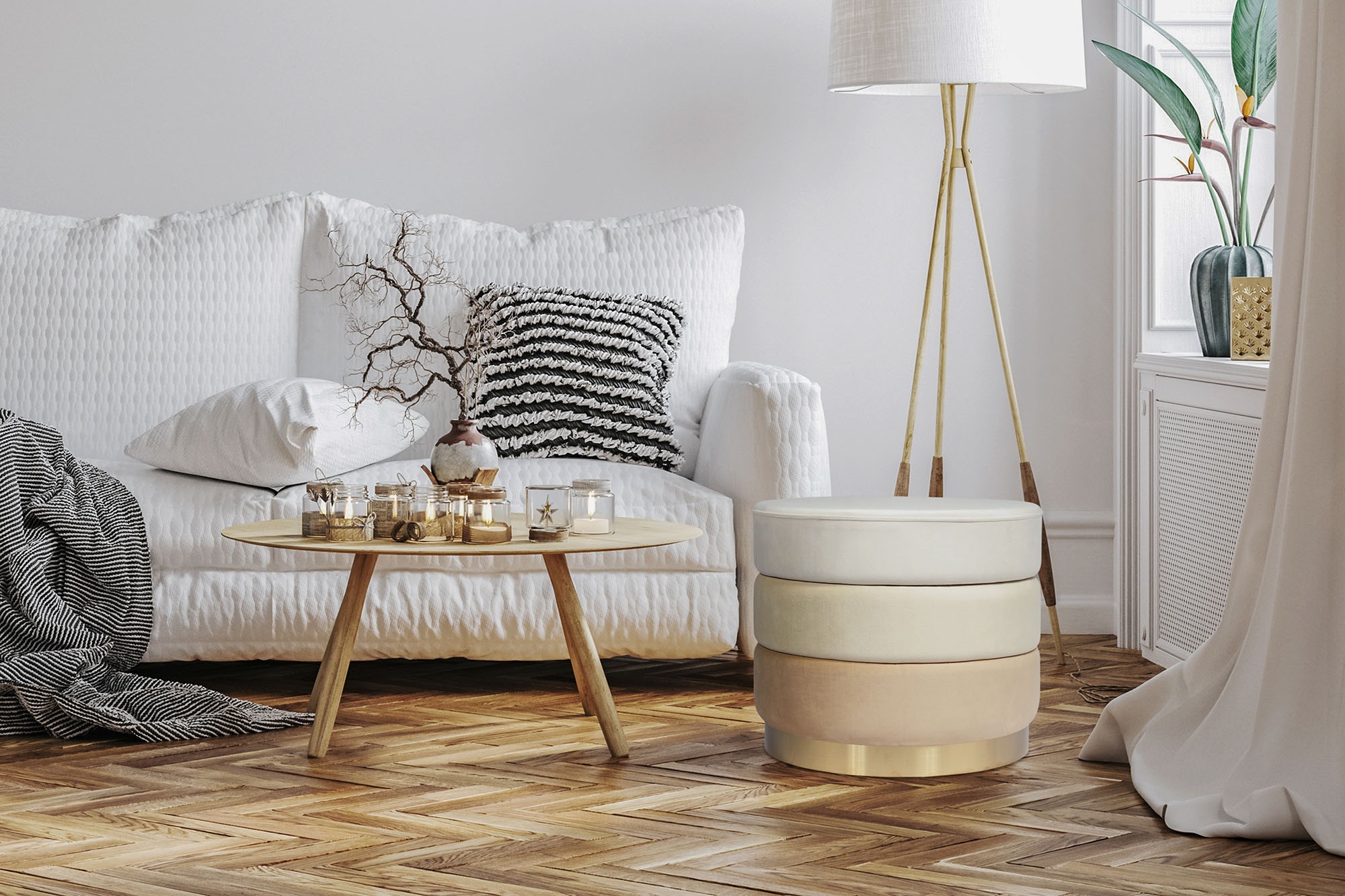 Kayoom Polsterhocker »Hocker Matilda 325, Edler Touch durch goldenen Sockel«, (1 St.), Samtbezug, farbig geschichtete Polsterung, goldener Sockel