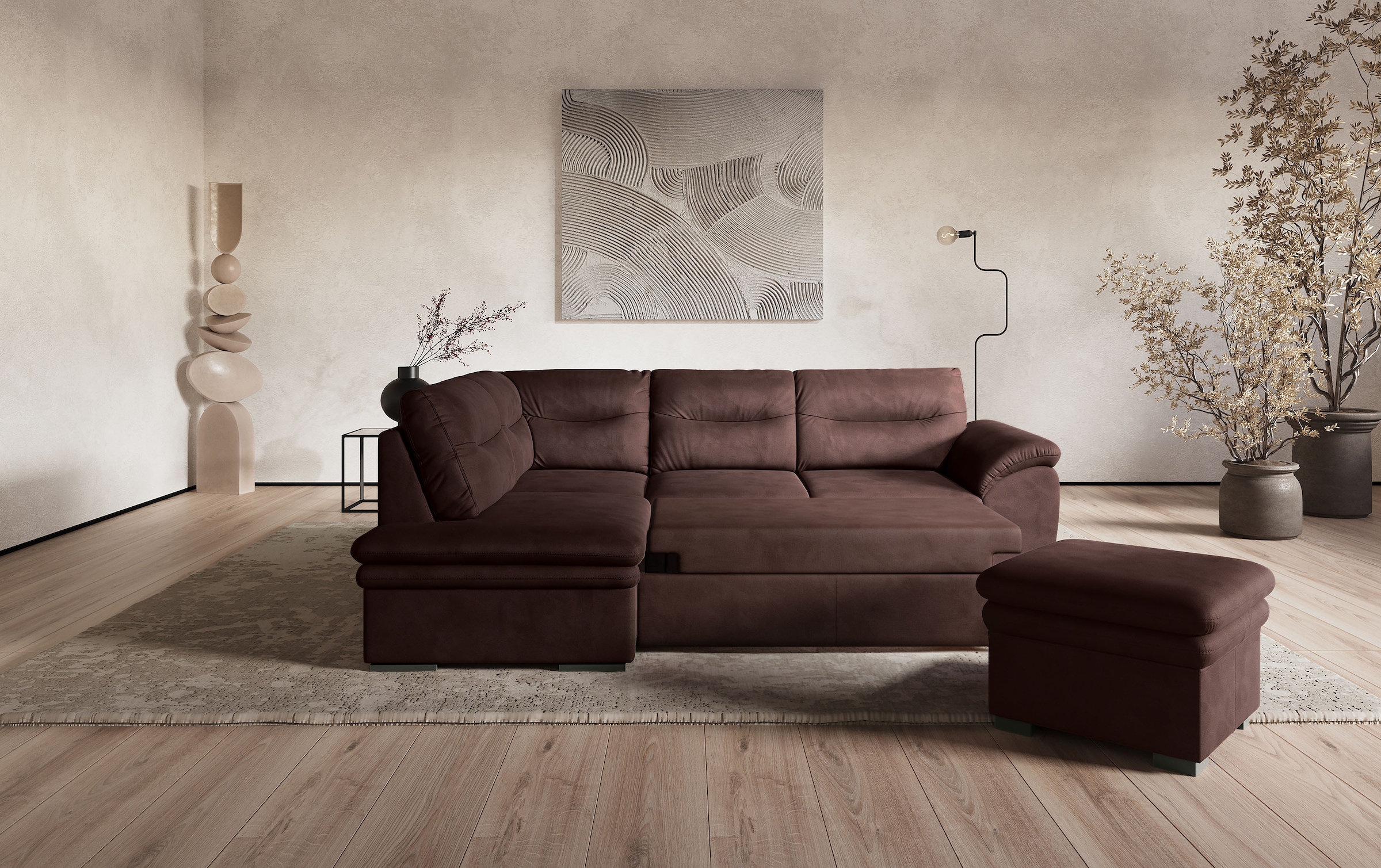 COTTA Ecksofa »Leandra L-Form«, wahlweise mit Bettfunktion & Bettkasten