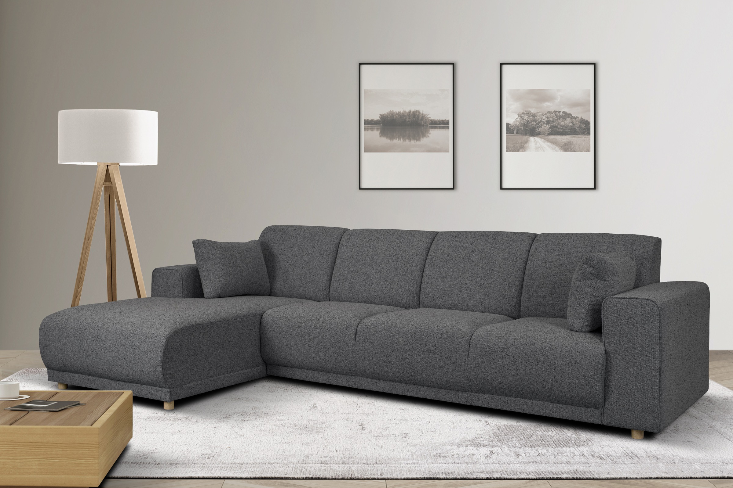 OTTO home Ecksofa "LEMPS wahlweise Recamiere links oder rechts L-Form" incl. Zierkissen, Stellmaße 297x162 cm